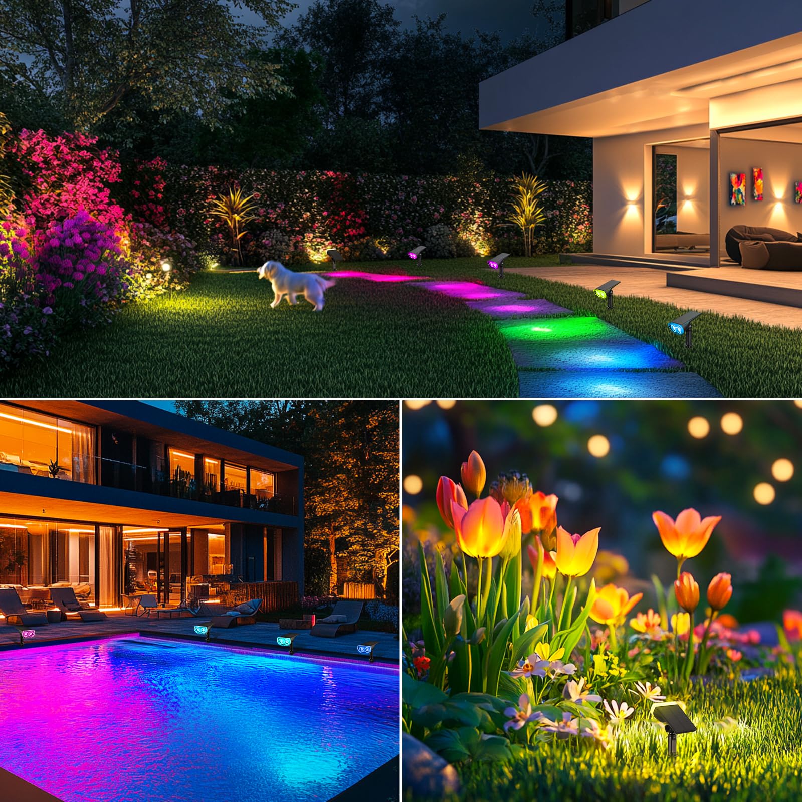 Consciot 16 LED-Landschaftsstrahler, 650 lm, IP67, wasserdicht, solarbetrieben, für den Außenbereich, kabellose Wandleuchte für Garten, Hof, Terrasse, Gehweg, schlagfester ABS-Kunststoff, mehrfarbig