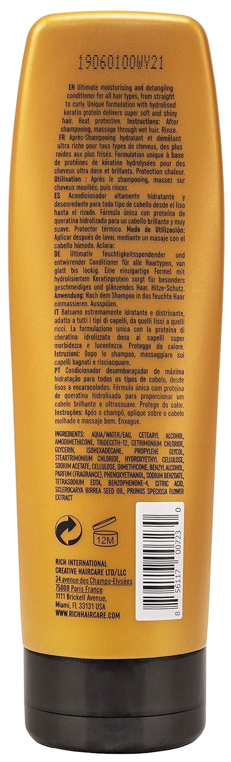 RICH Pure Luxury Intense Moisture Conditioner for Damaged & Dry Hair - Moisturizing & Smoothing, Anti-frizz, Prevents Split Ends - Marula Oil & Cherry Blossom Extract - 6.75 oz