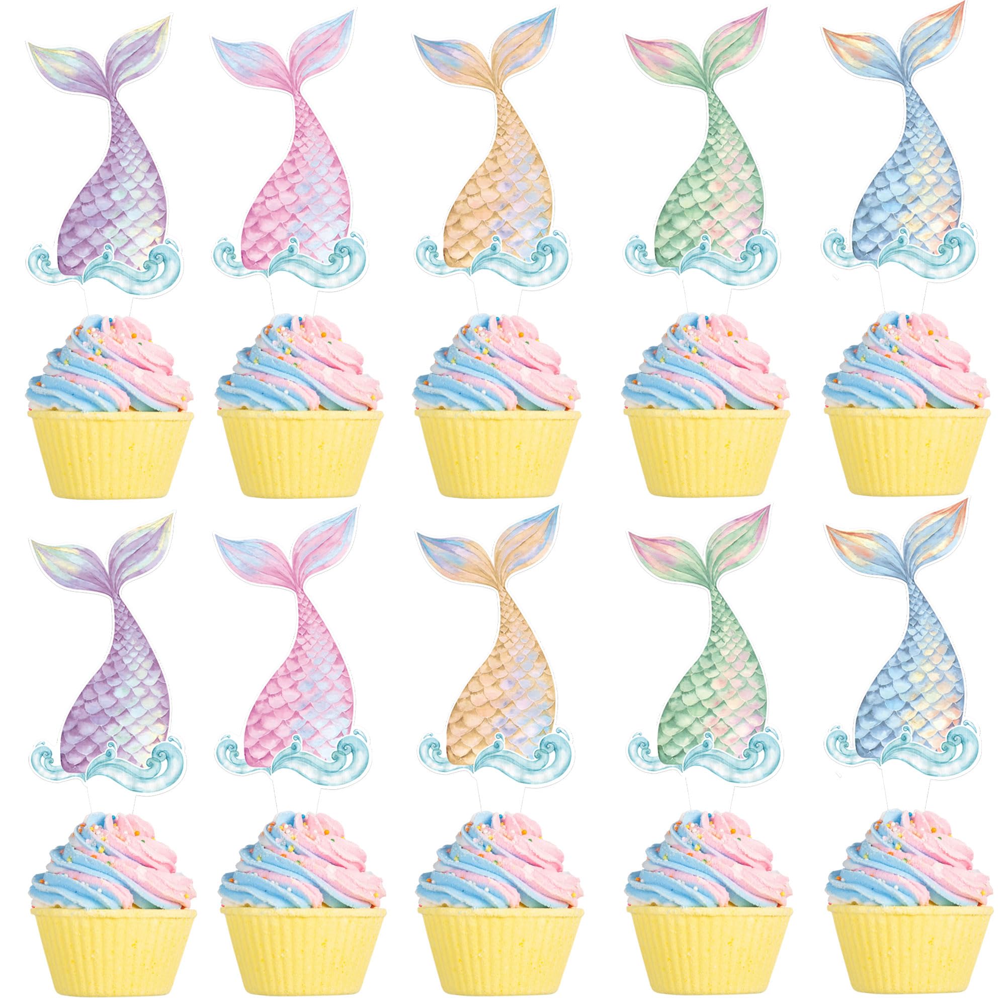 Keaziu 25 Pack Mermaid Tail Cupcake Toppers Mini Under the Sea Mermaid Tail Figures Cupcake Picks Mermaid Party Decoration Baby Shower Supplies