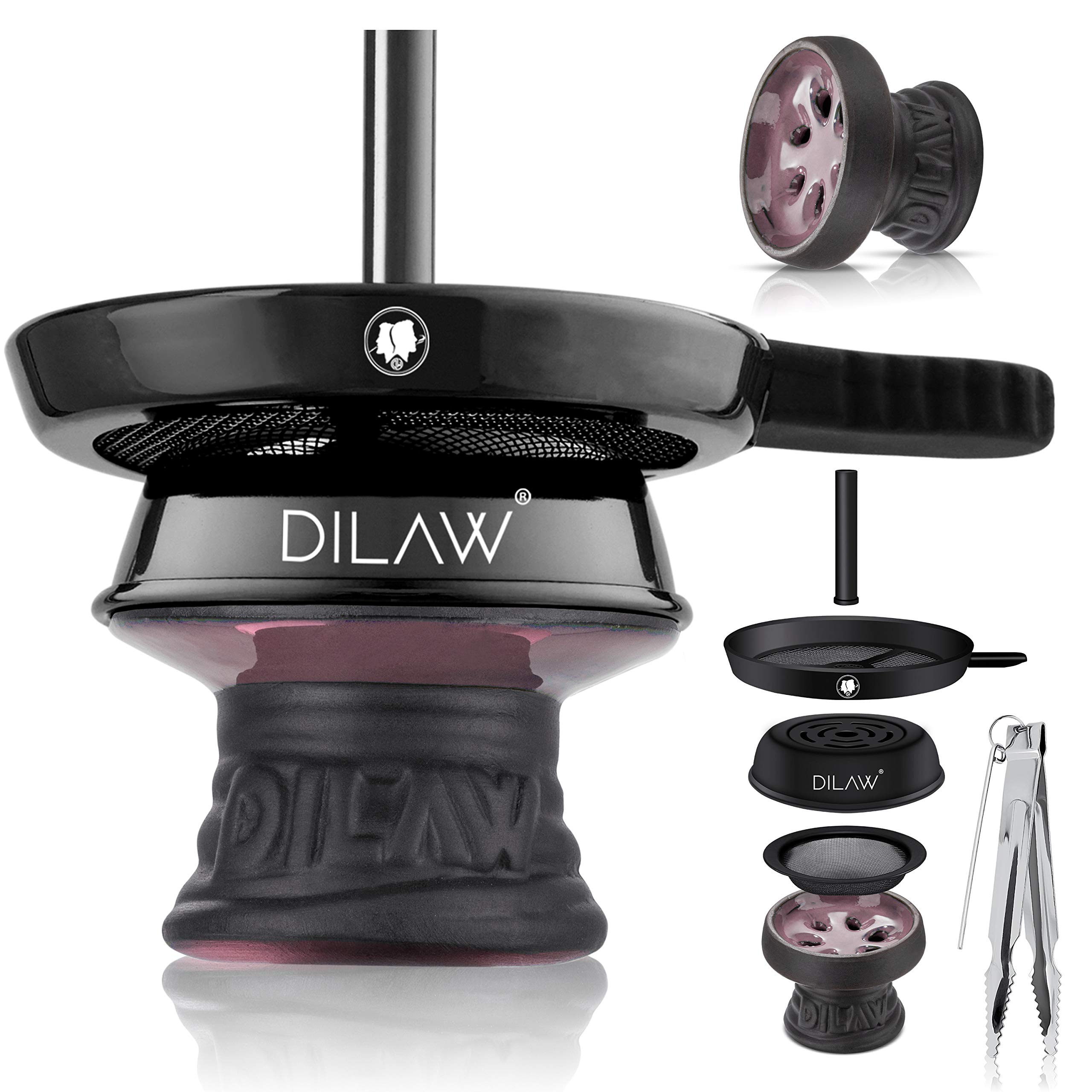 DILAW® Shisha Steinkopf Set Kaminkopf Small Tabaksieb Kohlezange Kaminaufsatz Tabak Kopf (Pink)
