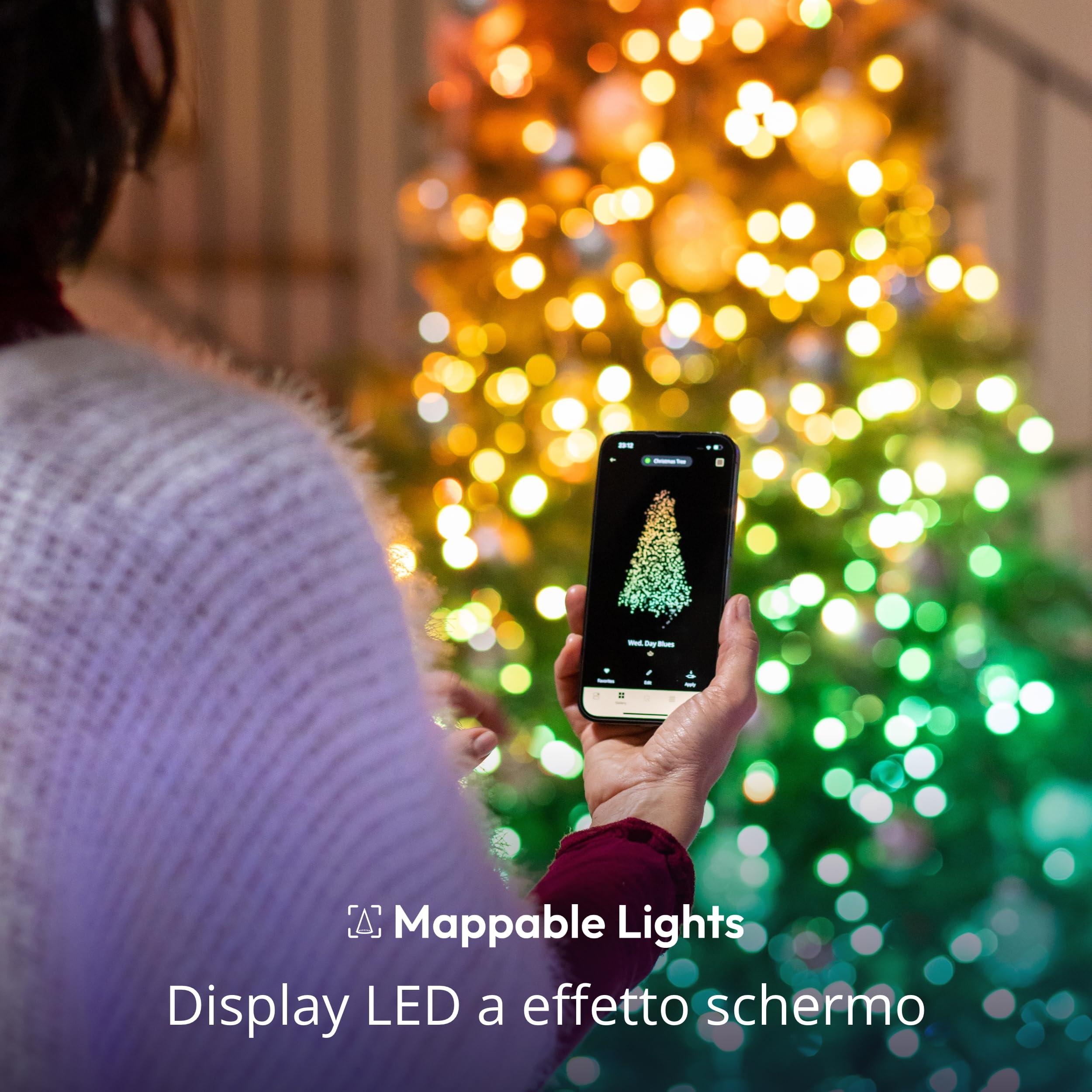 Twinkly Strings 400 LED RGB+Bianco, Striscia di Luci LED per Esterno e Interno, Luci Natale Smart Multicolore, Compatibile con Alexa e Google Home, Luci Mappabili, IP44, Controllo App, Filo Nero, 32m