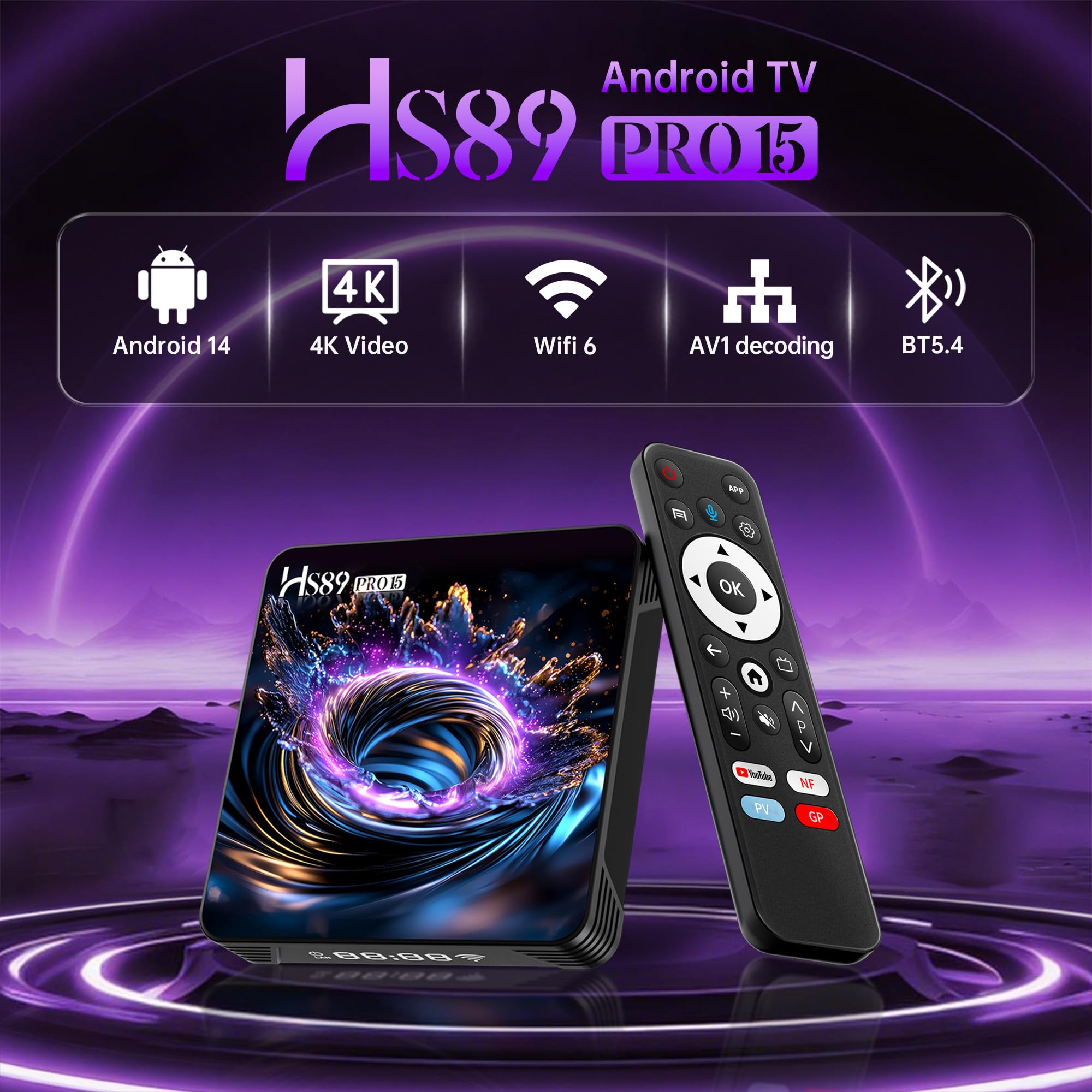 Android 14.0 TV Box, Smart TV Box with RK3539 Quad-Core 64bit Cortex-A55 Mali-G310 GPU, 2G RAM 16G ROM BT V5.4 10/100M Ethernet 4K HD 2.4G/5G Dual-Band WiFi