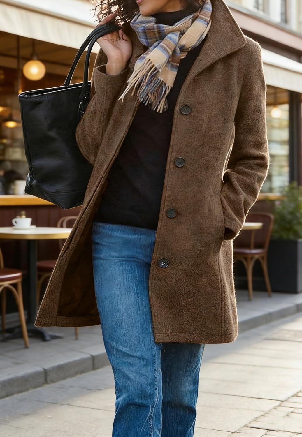 CHARTOU Women's Casual Thicken Wool Blend Stand Collar Single Breasted Pea Coat - Image 3