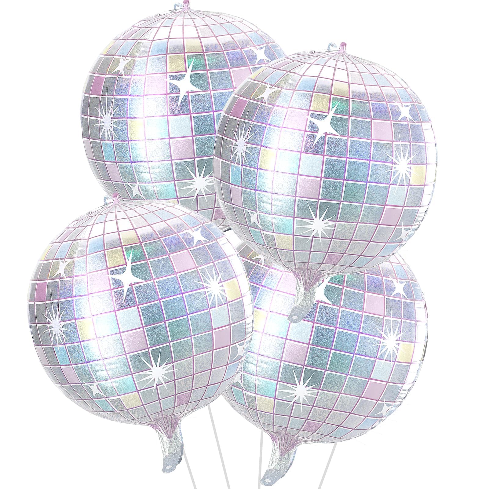 4Pcs Iridescent Disco Ball Balloons, 22 Inch 4D Holographic Mirror Ball for Wedding Birthday Party Decor-image-21