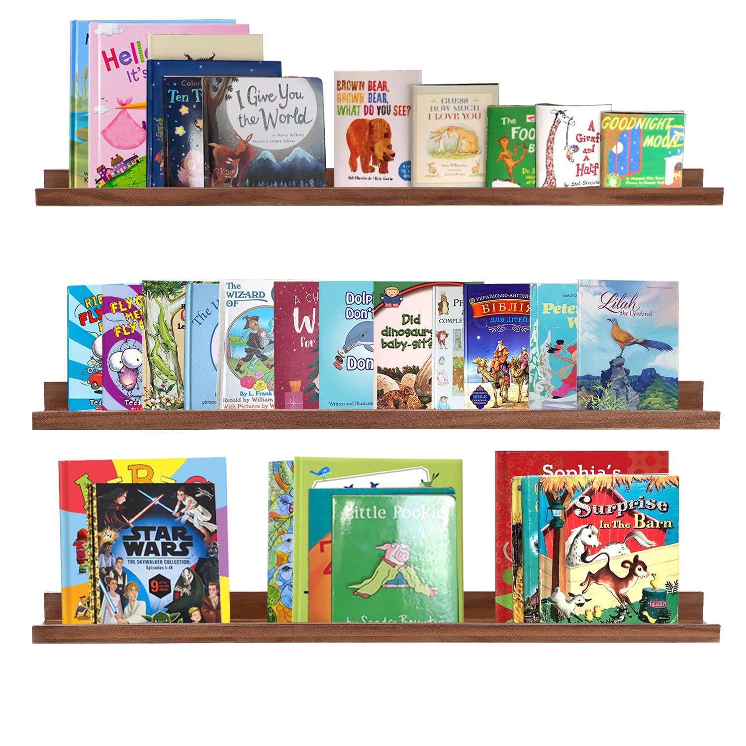 AZSKY 36 in Floating Book Shelves Rustic Wood Wall Picture Ledge Shelf for Storage Light Walnut Wall Mounted Picture Photo Display Shelf a Set of 3 Hanging Book Shelf