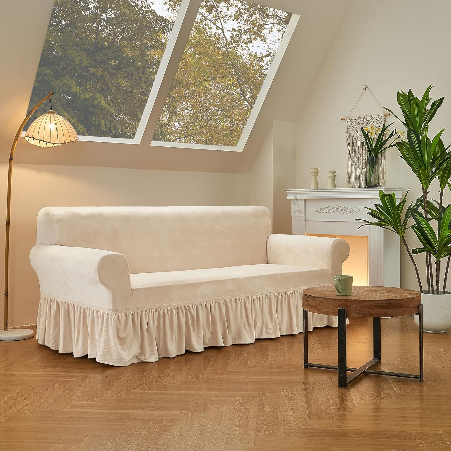 NICEEC Armchair Cover Super Soft 1-Piece Armchair Slipcover Beige Stretch Universal Spandex Couch Covers for Living Room Easy Fit Washable Furniture Sofa Protector with Skirt