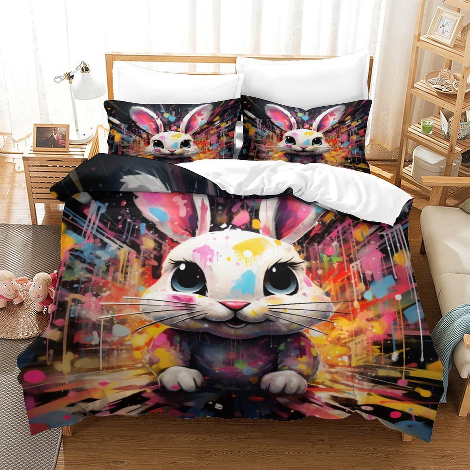 Housse de couette motif lapin parure douce pour des nuits paisibles