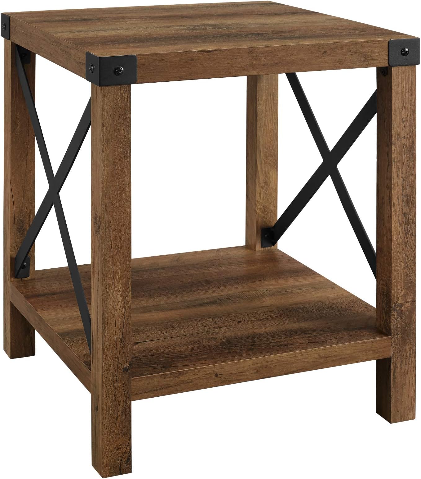 Walker Edison Sedalia Modern Farmhouse Metal X Side Table, 18 Inch, Rustic Oak