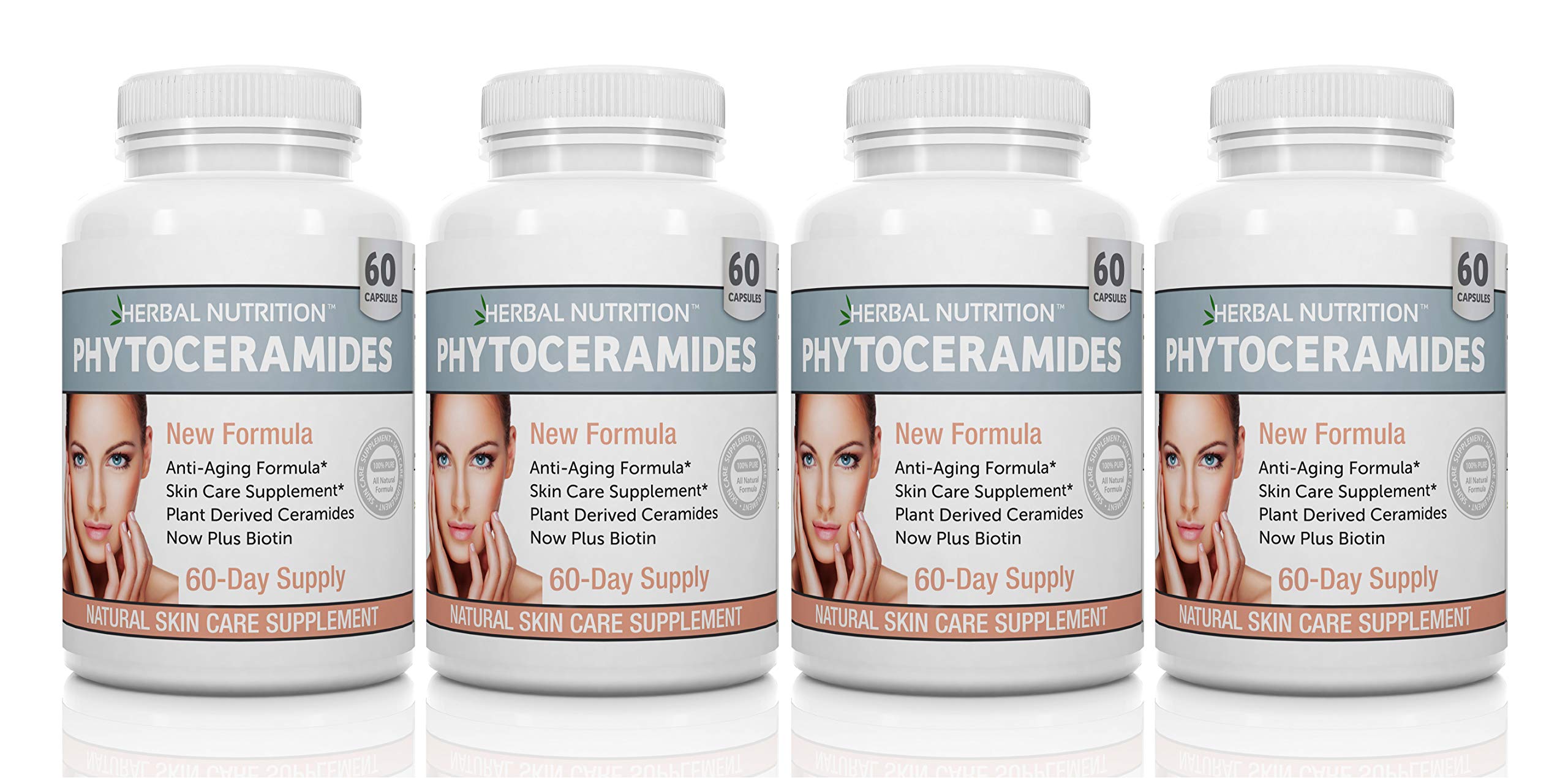 Herbal Nutrition Phytoceramides Rice Based with Biotin Vitamin A C D and E, 4 Bottle Pack 40mg