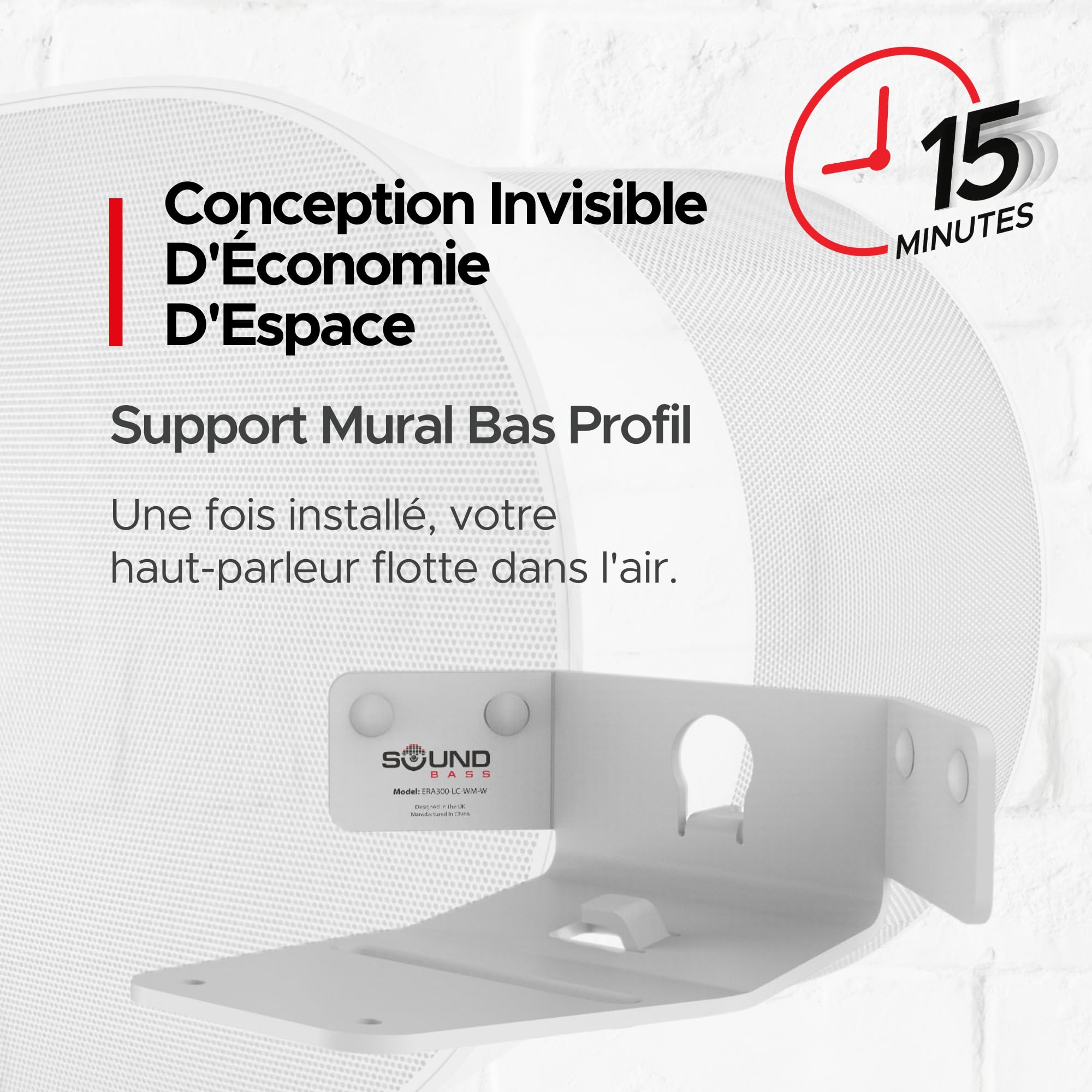 Sound Bass Support Mural d’Angle ERA300, Profil Bas, Blanc, Simple
