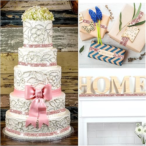 Vista 53 de Xinnun 5 rollos de cinta de diamantes de imitación brillantes, tiras autoadhesivas de diamantes de imitación, cinta de resina para arte, Plateado