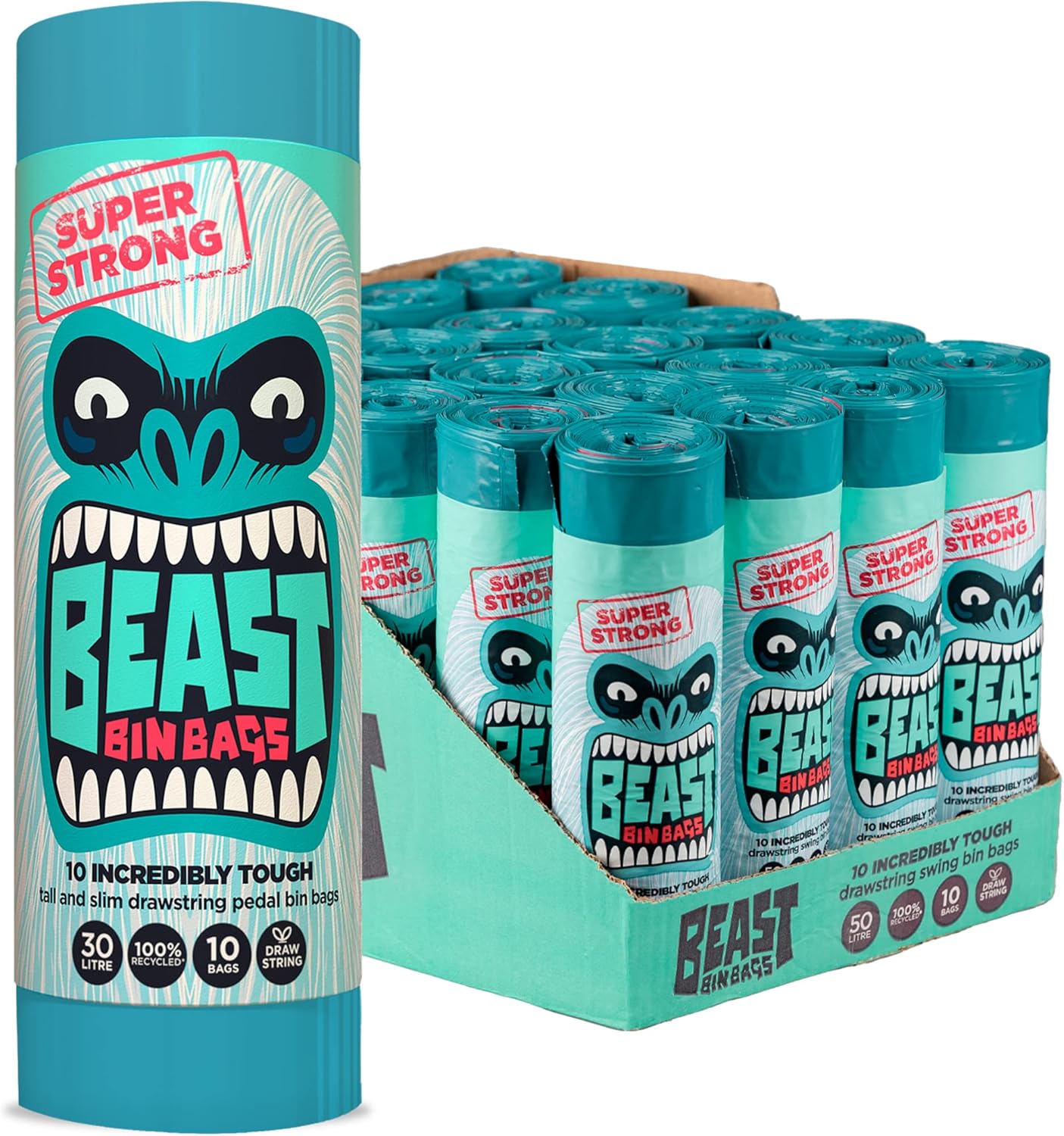 BEAST BIN BAGS 30L Mega Pack (200 Bags) Made From 100 Recycled