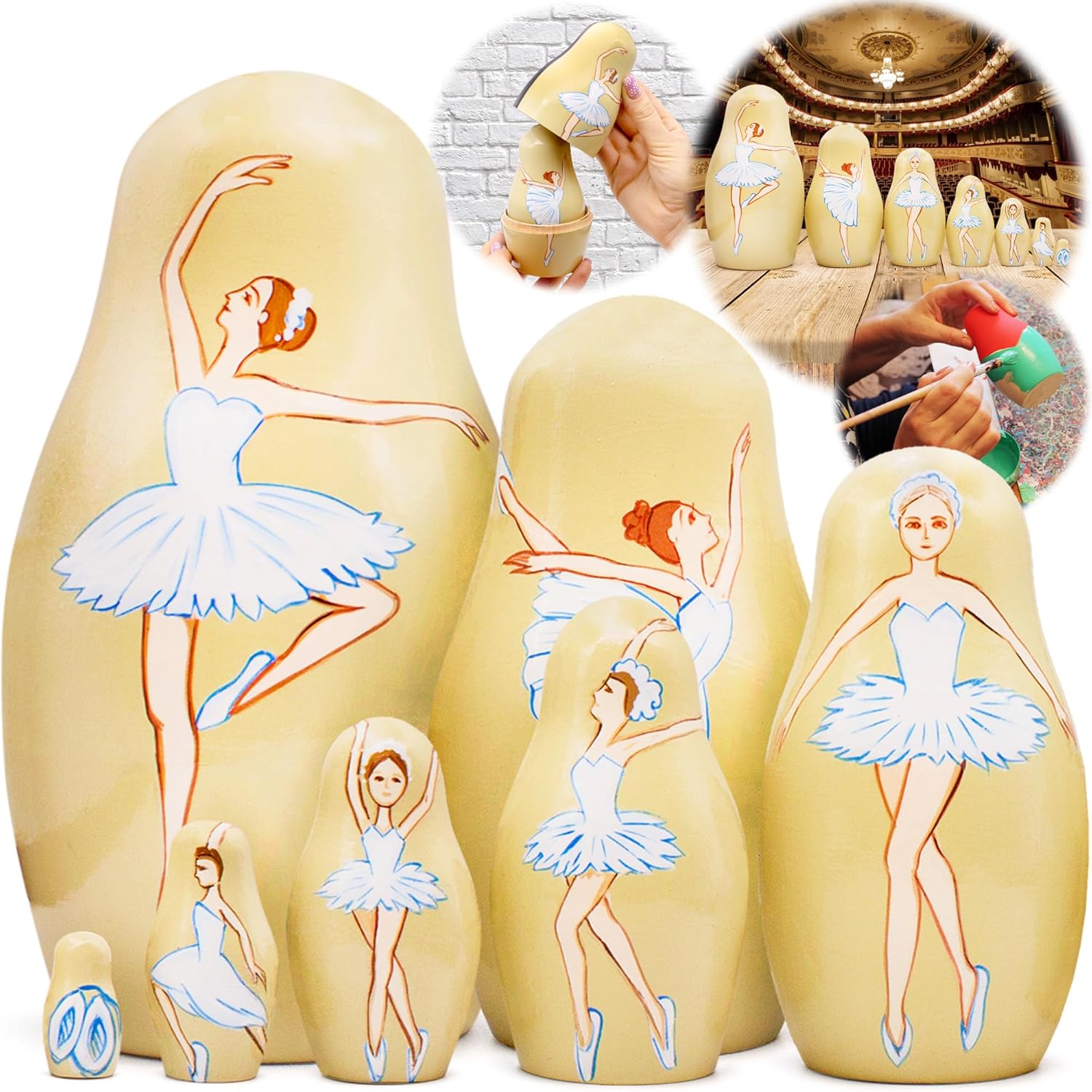 AEVVV Bolshoi Ballet Russian Nesting Dolls Set 7 pcs - Ballerina Gifts - Matryoshka Ballerina Doll - Wooden Balerina - Ballet Decor Gifts - Russian Dolls