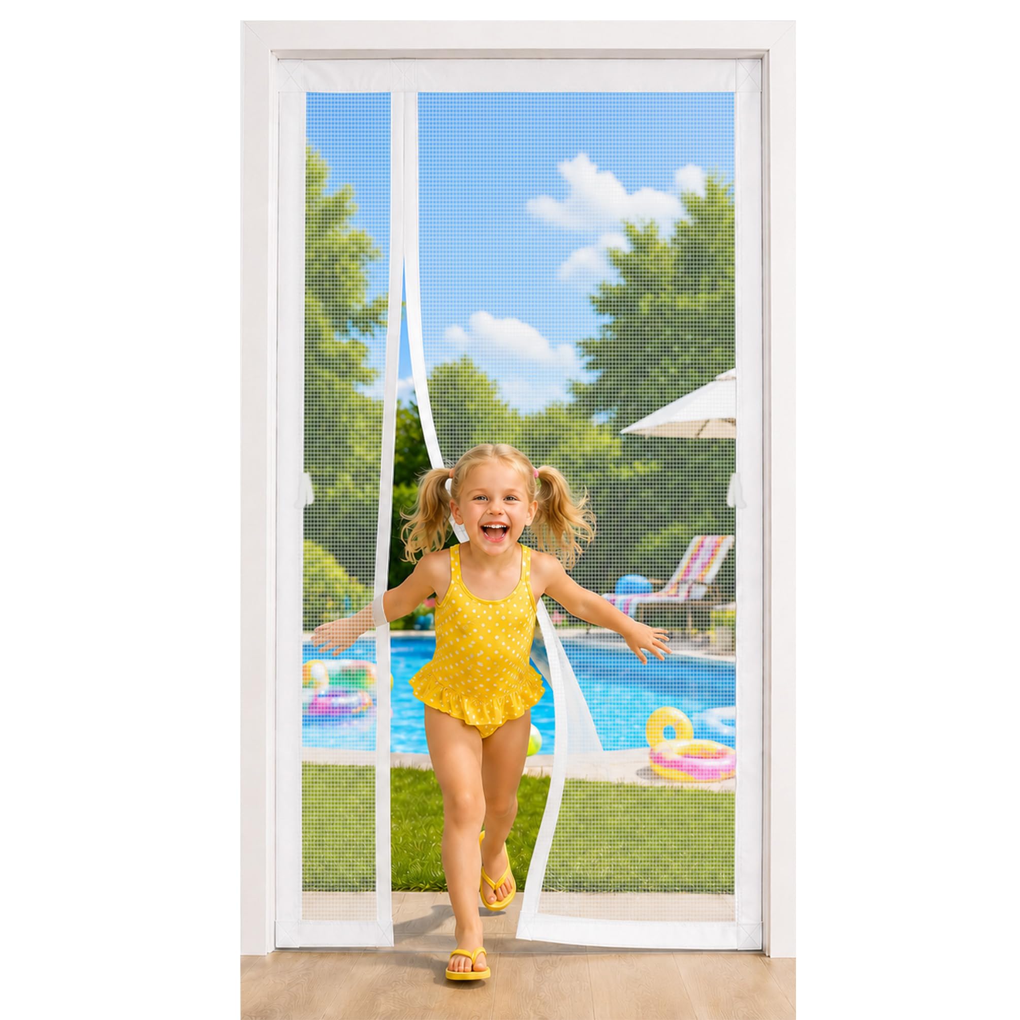 Rideau de porte extérieur avec filet souple pour passage facile