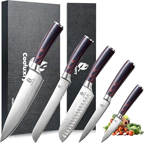Miniatura 9 de Cuchillo de chef profesional – Cuchillo de cocina de acero inoxidable de alto carbono de 8 pulgadas con mango ergonómico de Pakkawood para un corte