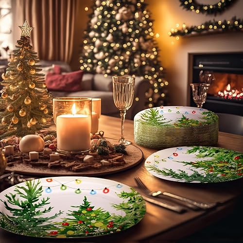 Miniatura 5 de 50 platos ovalados de papel para árboles de Navidad, de 10 x 12 pulgadas, grandes platos de papel desechables para árbol de Navidad con luces,