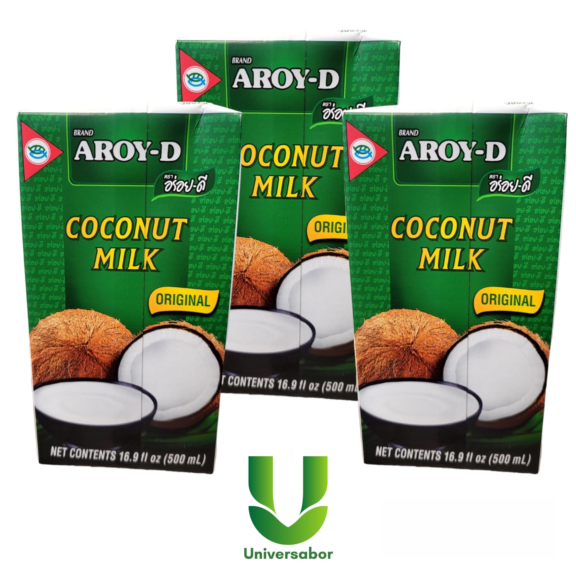 Aroy-D Leche de Coco 500ml Tetrapack Pack de 3