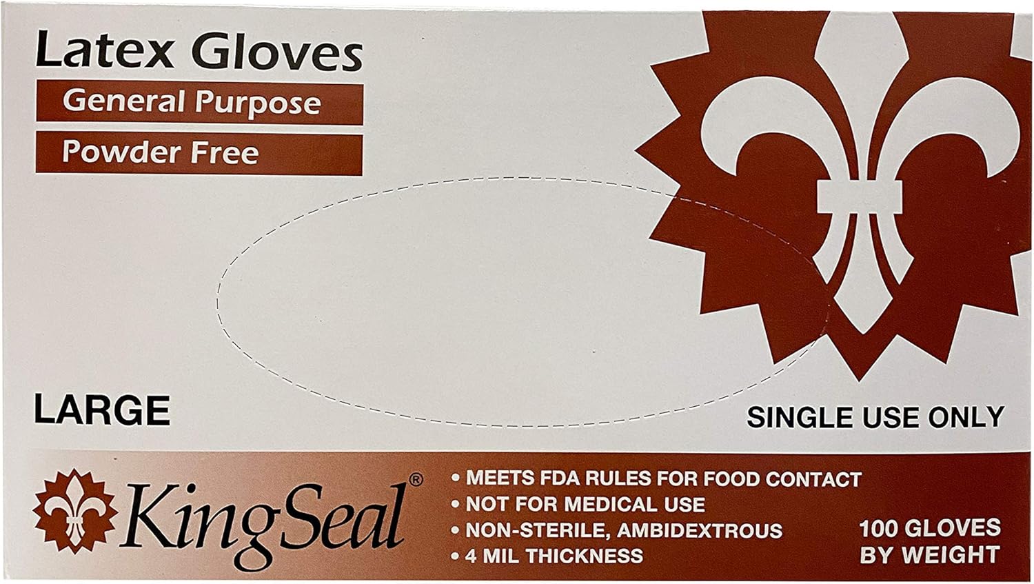 KingSeal Latex General Purpose Gloves, Powder Free, 4 mil, Non-Medical Uses Only - 1 or 4 Box Bundle or 10 Box Master Case