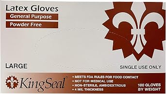 قفازات KingSeal Latex للأغراض العامة ، خالية من البودرة ، 4 mil ، الاستخدامات غير الطبية فقط - 1 أو 4 Box Bundle أو 10 Box Master Case