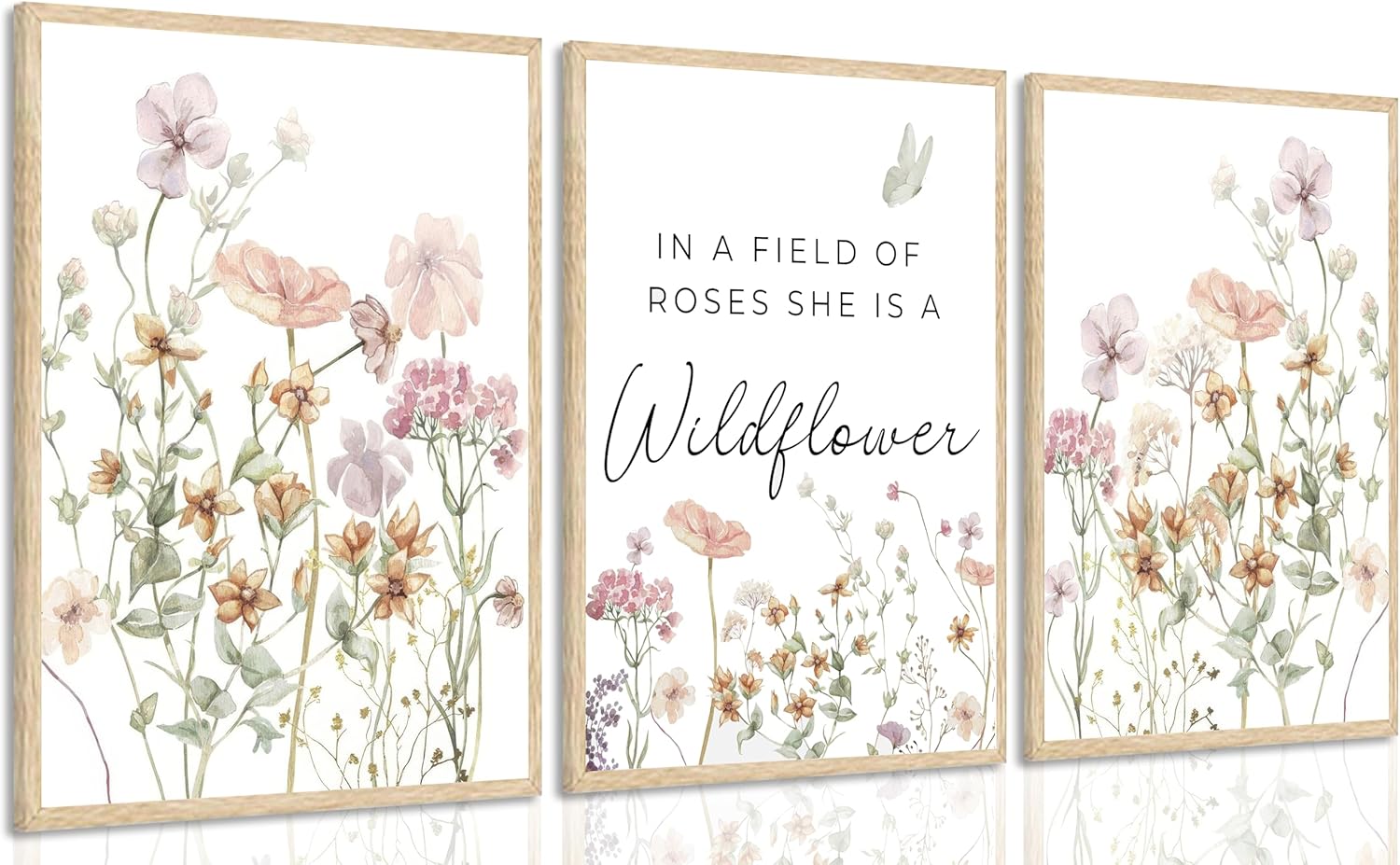 3Pcs Watercolor Flowers Nursery Wall Art Florals Botanical Sentence Picture Wall Decor Pink Wildflowers Poster Print Artwork for Girl Nursery Office Bedroom Livingroom Inspirational Wall Decoration