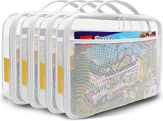 holay 4 Packs PVC Zippered Blocks Set, Toy, Clay, Board game Storage Organizer Case (Name Tag, Manual Pocket) (White, Large)