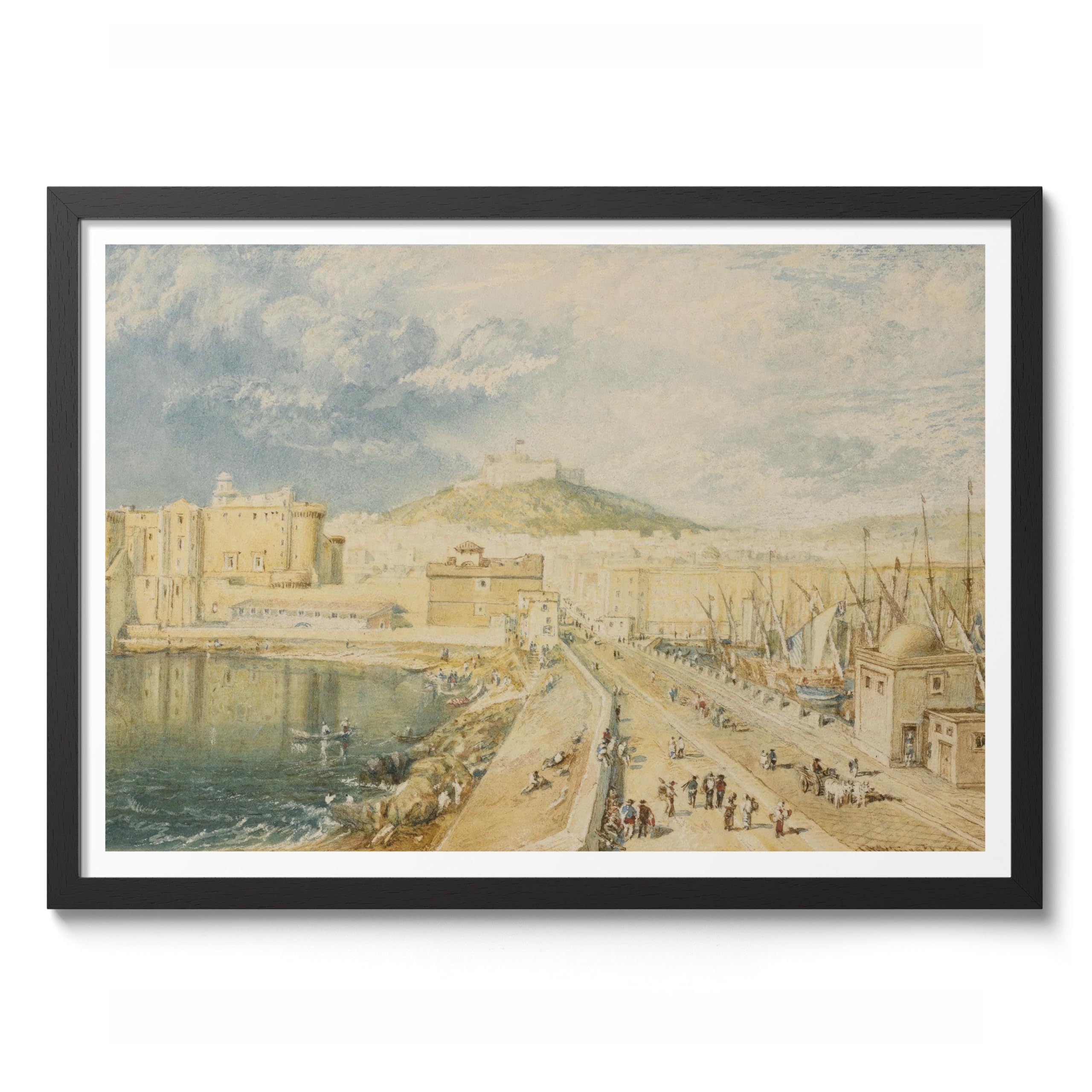 The Old Harbour, Naples Joseph Mallord William Turner Print, Classic Art Painting Print, Romanticism Art Exhibition Wall Art, Vintage Home Decor Picture, A3 (Black Frame) - 45x32.8cm