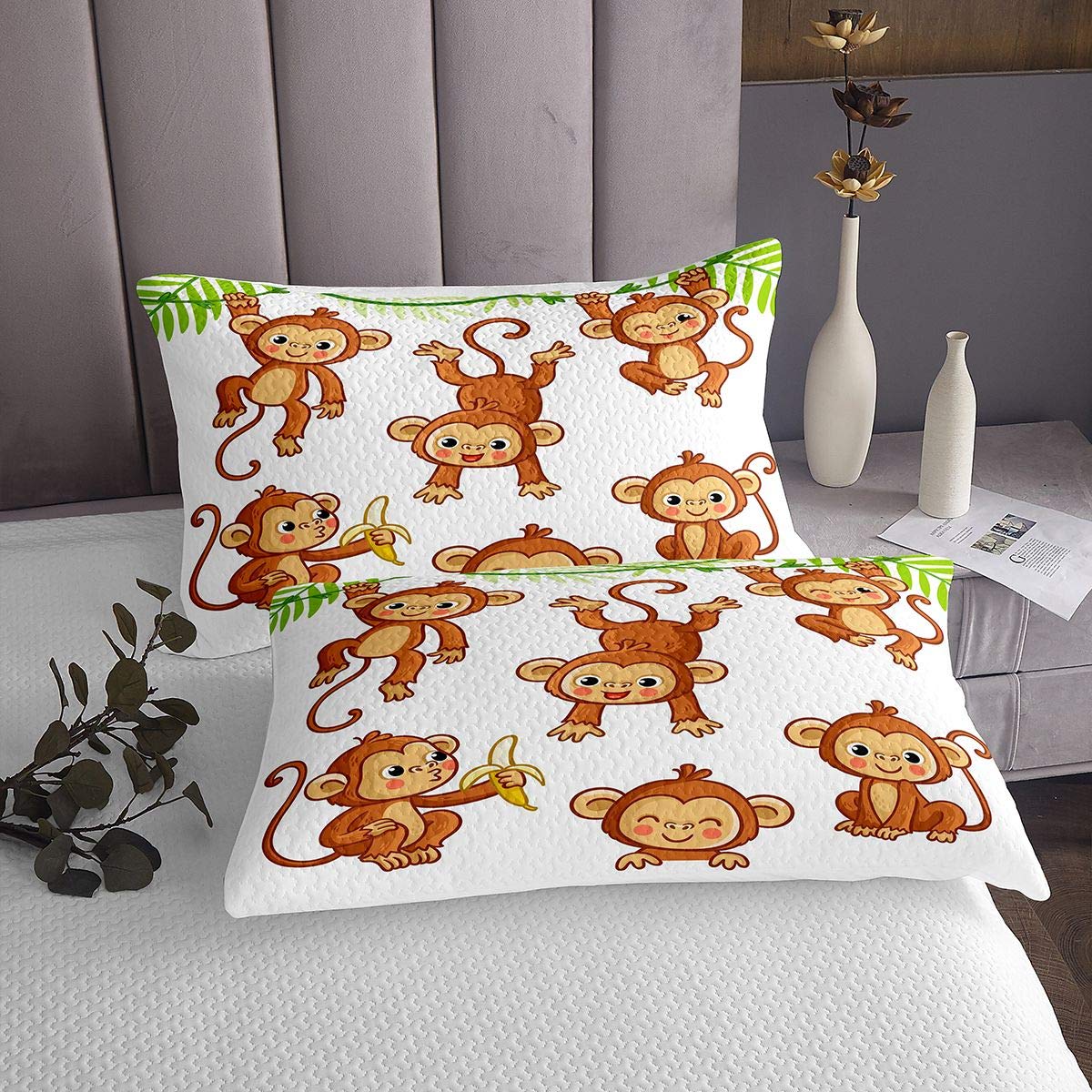Juego de Colcha niños de Monos de Dibujos Animados,Mono plátano,niñas de Animales Salvajes,Juego de edredón,Dormitorio,2 Piezas,