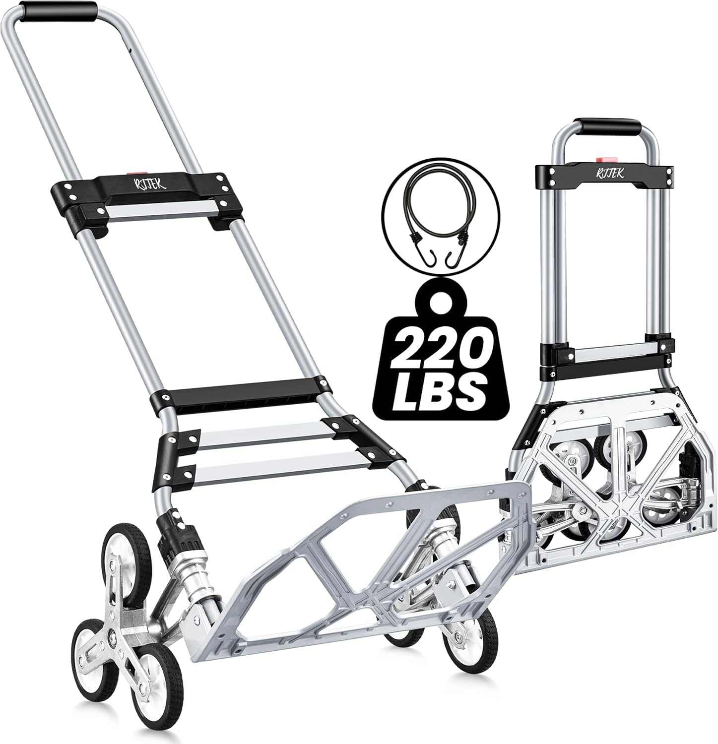 RJTEK 【Upgraded Version】 Stair Climber Hand Truck and Dolly, 220 Lb Capacity Stair Climbing cart Heavy-Duty Trolley Cart Heavy-Duty Luggage cart Stair Dolly Lightweight with Telescoping Handle