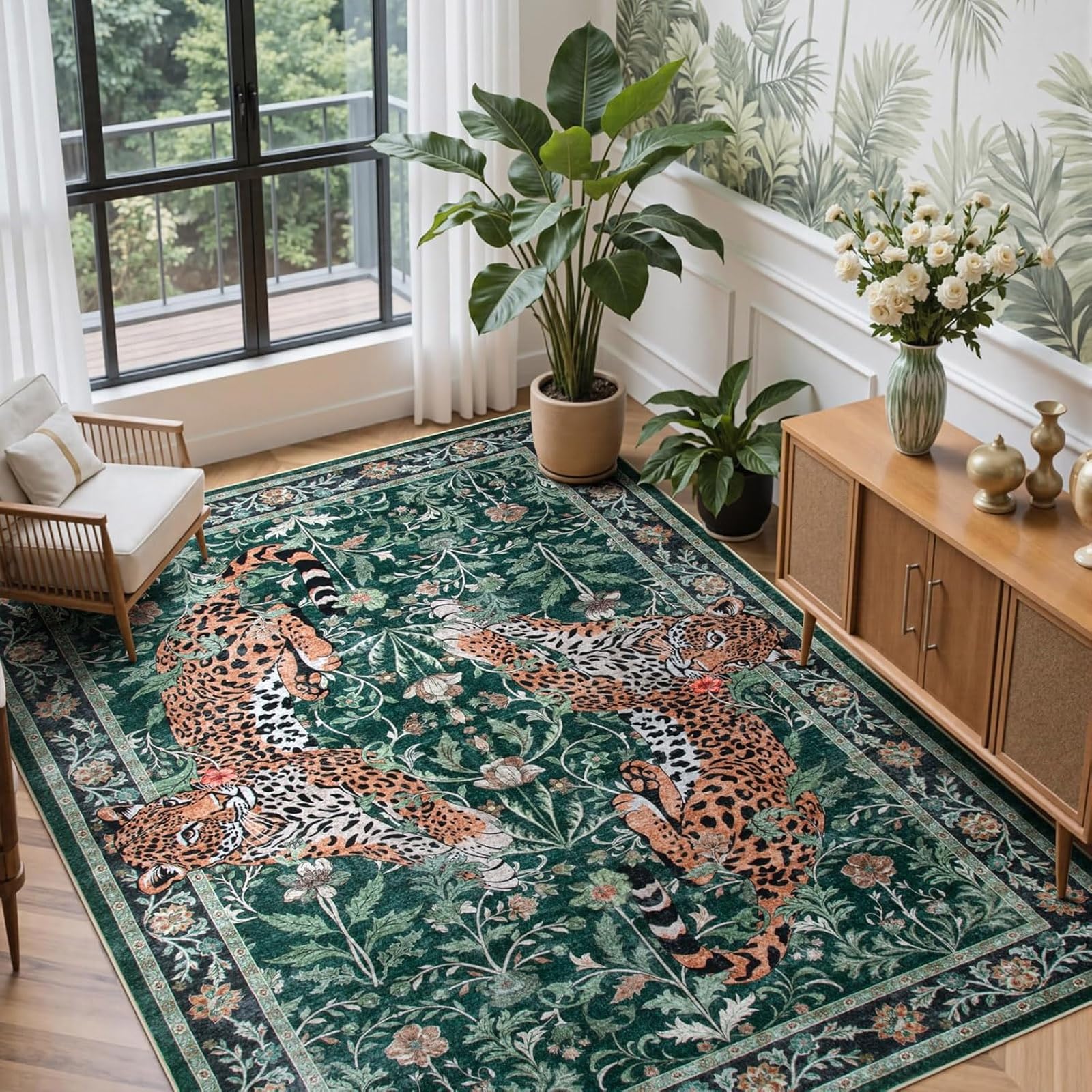 Tapis à poils courts modernes motif léopard noir 110x160cm