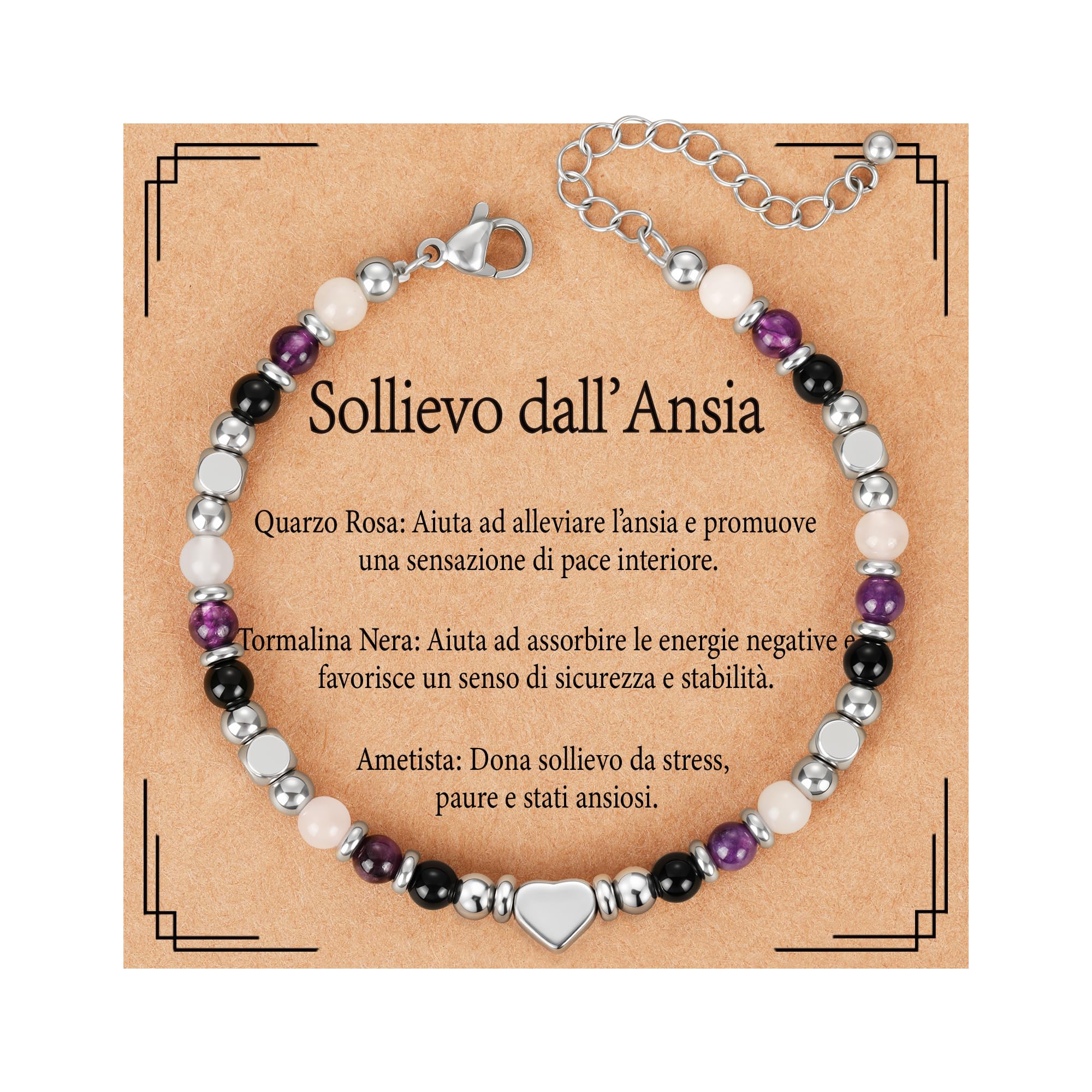 Aretas Bracciale curativo in cristallo di pietra naturale per donne e signore, gemma tripla protezione, sollievo dall'ansia, nuovi inizi, buona fortuna, gioiello protettivo per empatici