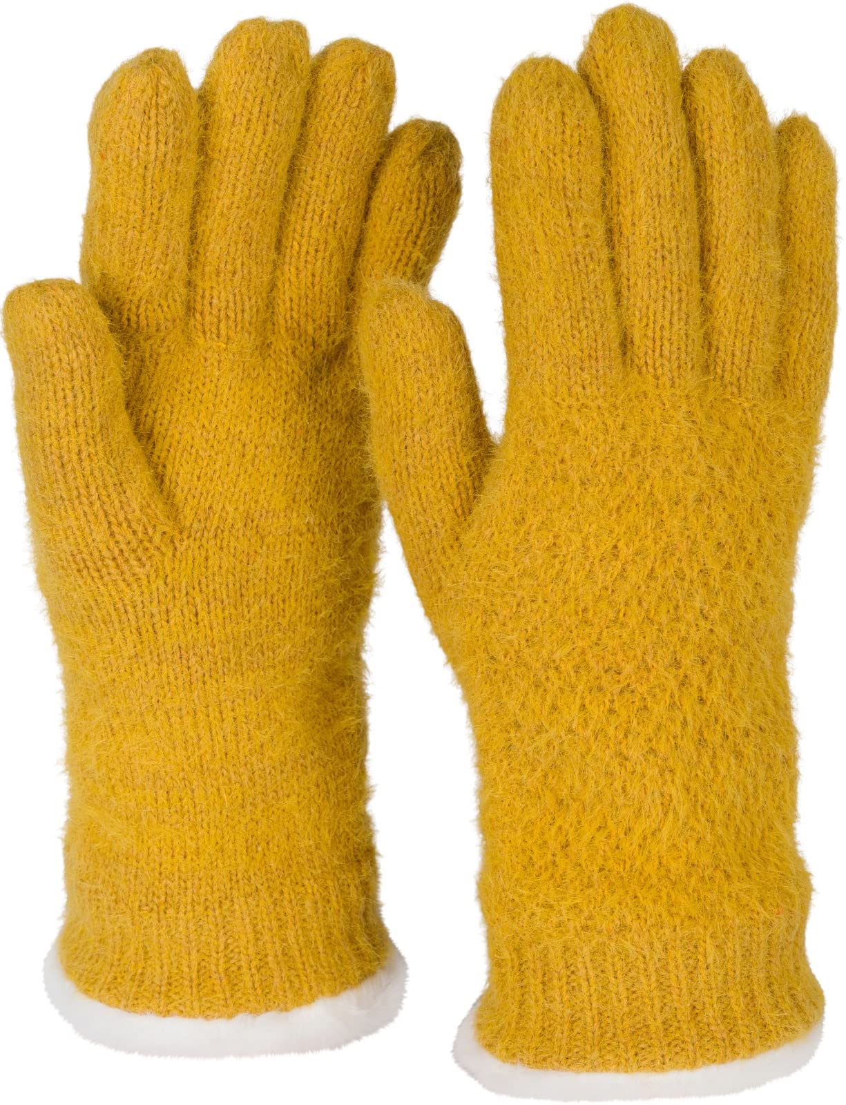 Stylebreaker Women's Curry Warm Winter Gloves With Rice Grain Pattern And Fleece, Thermo Knitted Gloves, Finger Gloves 09010040, Colour: