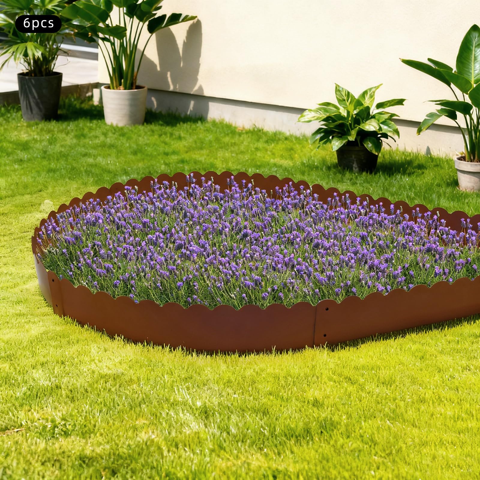 Borde de césped de acero corten de 18 cm de alto, juego de 6 piezas de cercado de metal de 102 cm, borde para jardín y bancal, borde de césped estable de acero corten, borde flexible con dientes de