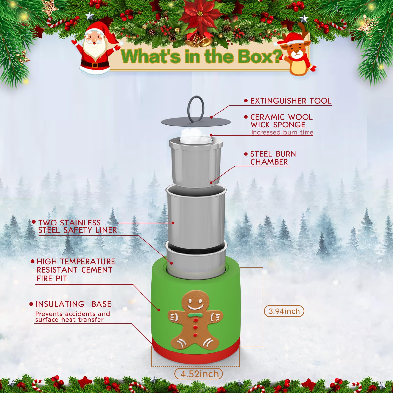 Concrete Tabletop Fire Pit Bowl - Christmas Decor Table Top Fireplace Portable Rubbing Alcohol Burner Long Time Burning Smokeless Smores Maker for Patio Decoration with Extinguisher