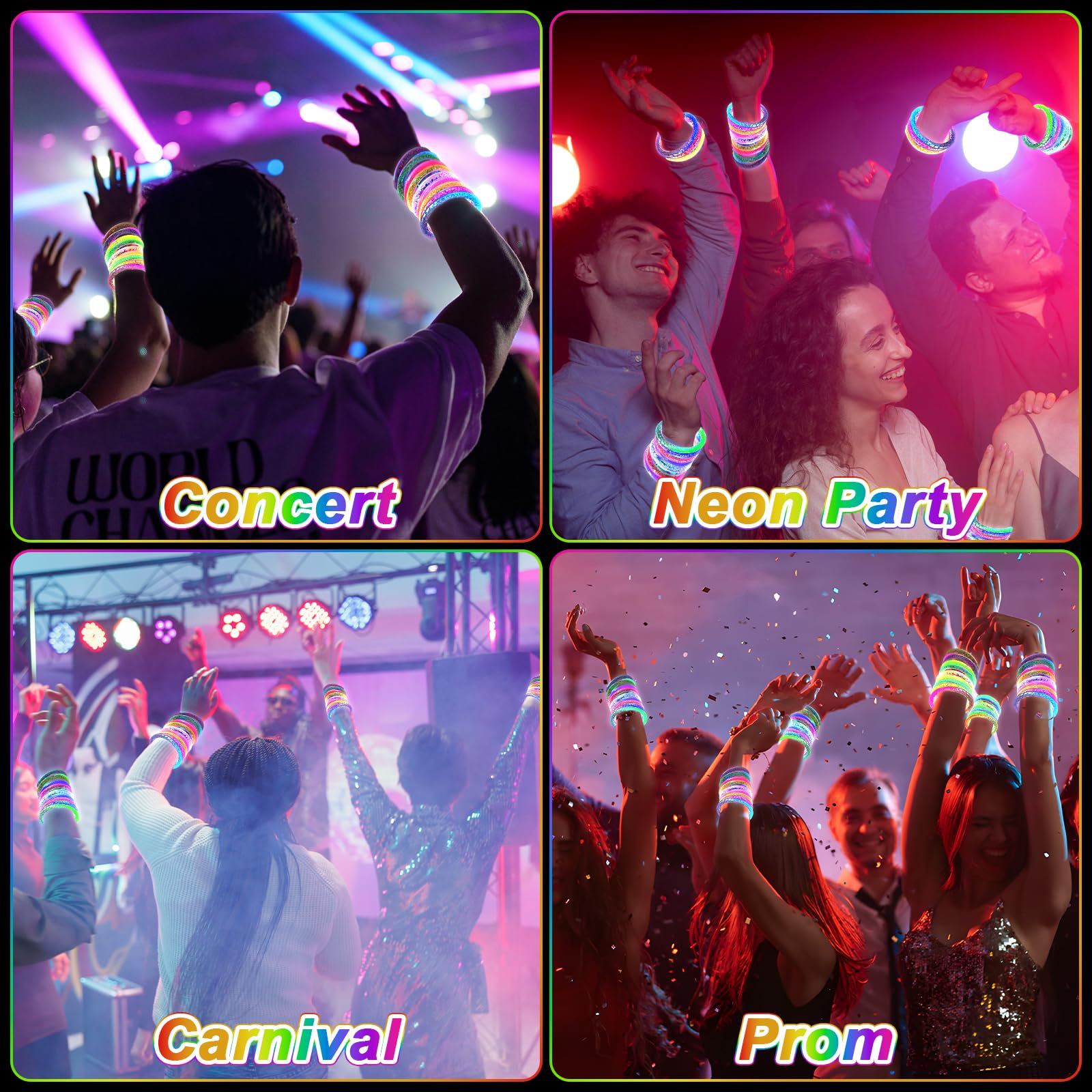 OLUPP 48 Pack LED Light Up Bracelets, Glow in the Dark Party Supplies, 6 Color Glow Bracelets, Rave Party Favors for Kids/Adults Birthday, Concert,Goodie Bag Fillers, New Year