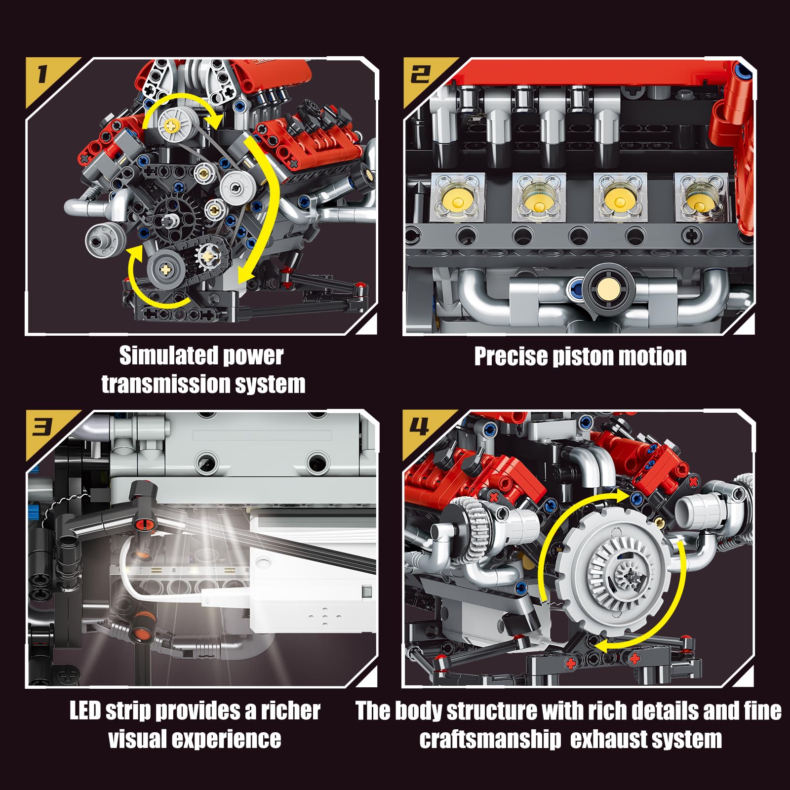 V8 Kit Motore Blocchi di Costruzione, Modello di motore V8 che funziona giocattolo, con Motore e Controllo APP, giocattolo regalo da collezione per ragazzi e ragazze Ventilatori supercar (C)