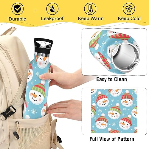 Miniatura 4 de Kids Water Bottle with Straw Leakproof Insulated Water Bottle 20oz, BPA-Free, Cute Snowman Blue
