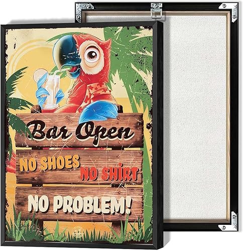 Miniatura 33 de Póster de decoración de bar Tiki con texto en inglés "Don't Worry, Be Happy Parroth", póster hawaiano para decoración del hogar, adecuado para Multi