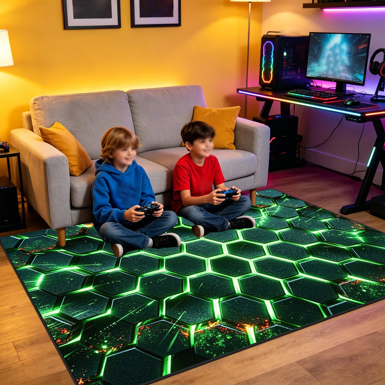 Alfombra para Sala de Juegos 140 x 150 cm, Alfombra Habitacion Juvenil Gamer, Alfombra de área Alfombra de Videojuegos para Sala de Juegos, Comedor, Dormitorio, Habitación