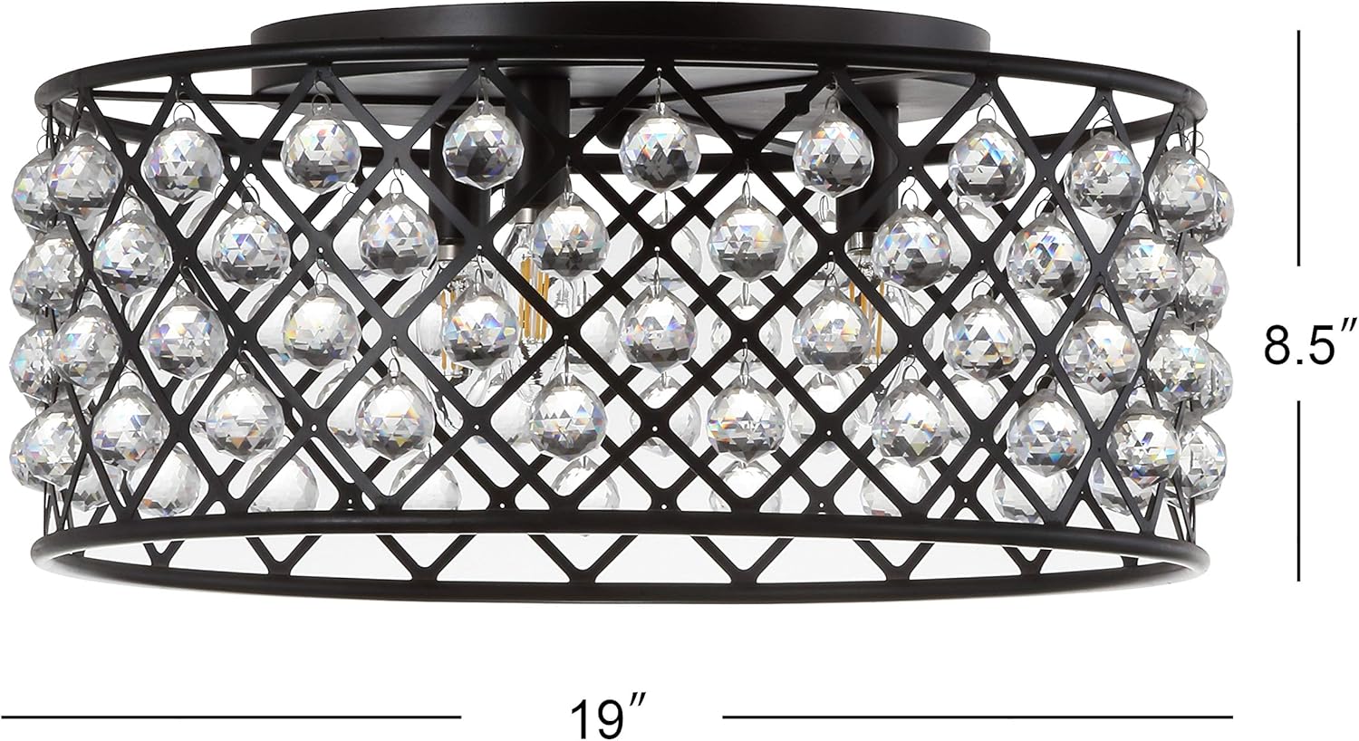 JONATHAN Y 19" Oil Rubbed Bronze 3-Light Iron and Crystal Flush Mount Ceiling Light, Modern Contemporary Drum Fixture for Living Room Bedroom, UL Listed, LED Bulbs Included JYL9024A