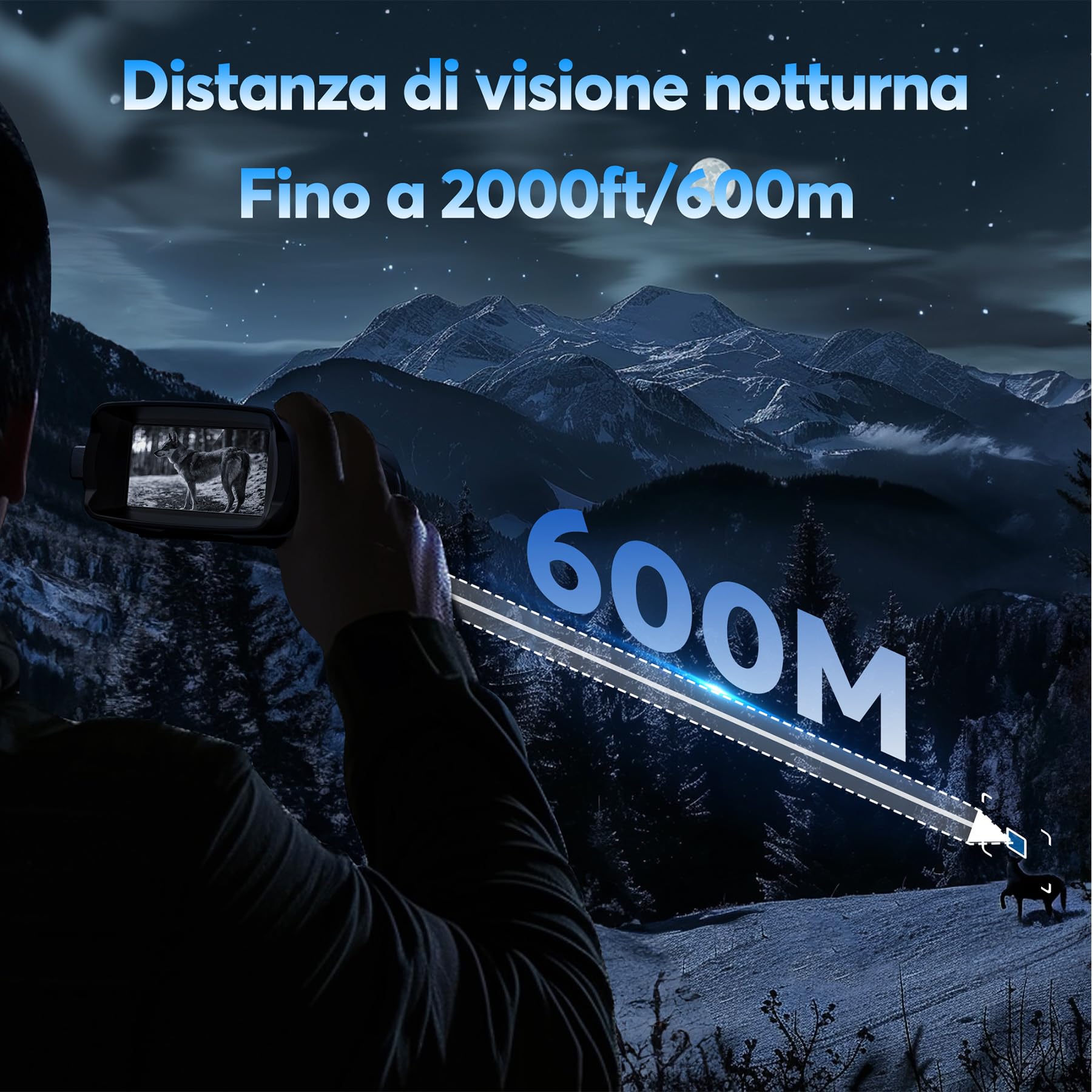 Visore Notturno Digitale 4K Professionale, Zoom Ottico 8X, Binocolo Visione Notturna Portata 600m, Schermo 3.3" TFT, Batteria 5000mAh Ricaricabile, 64GB SD Inclusa, Ideale per Campeggio e Sicurezza