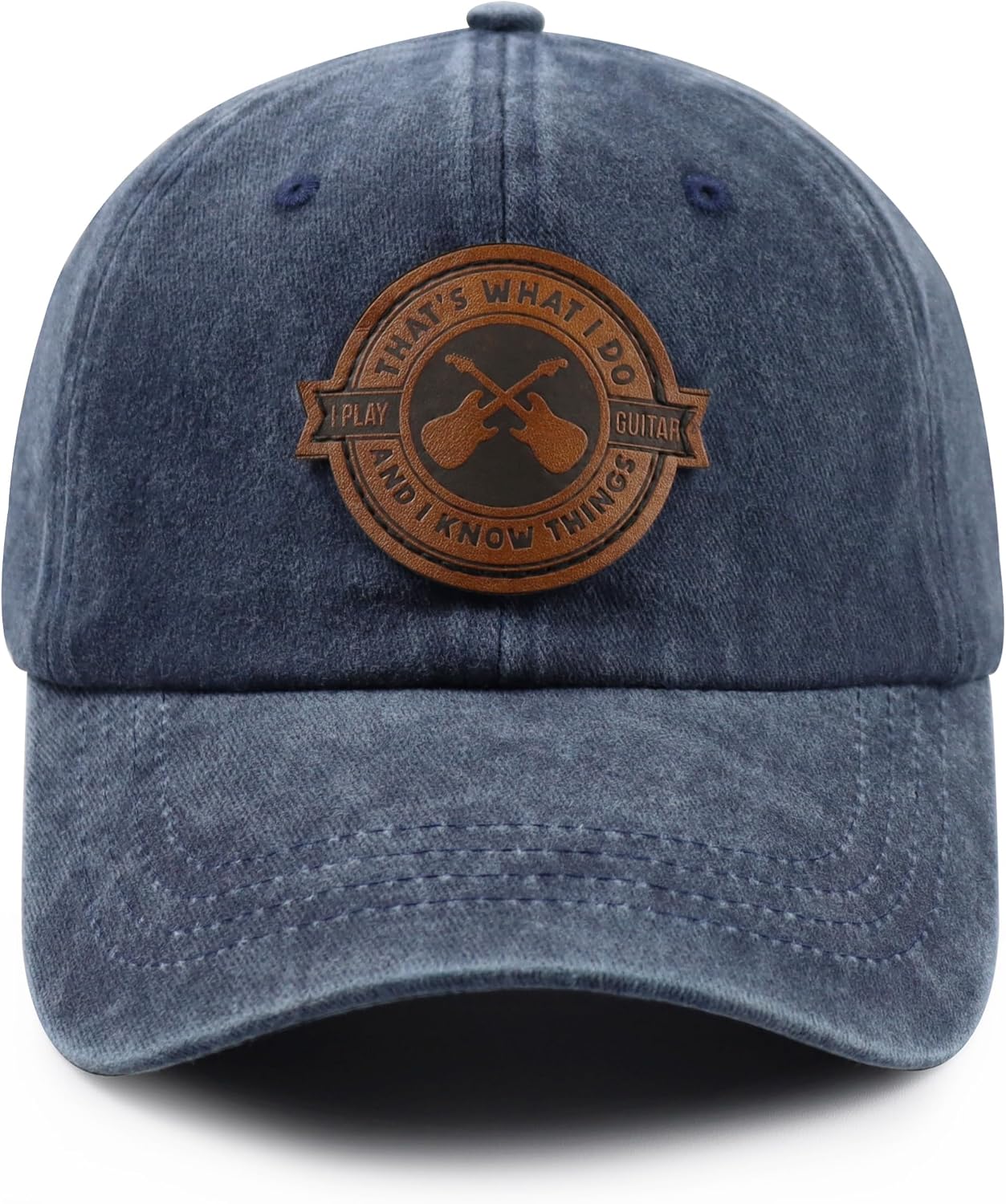 That's What I Do I Play Guitar and I Know Things Hats for Men Women, Adjustable Guitar Decor Leather Patch Baseball Cap