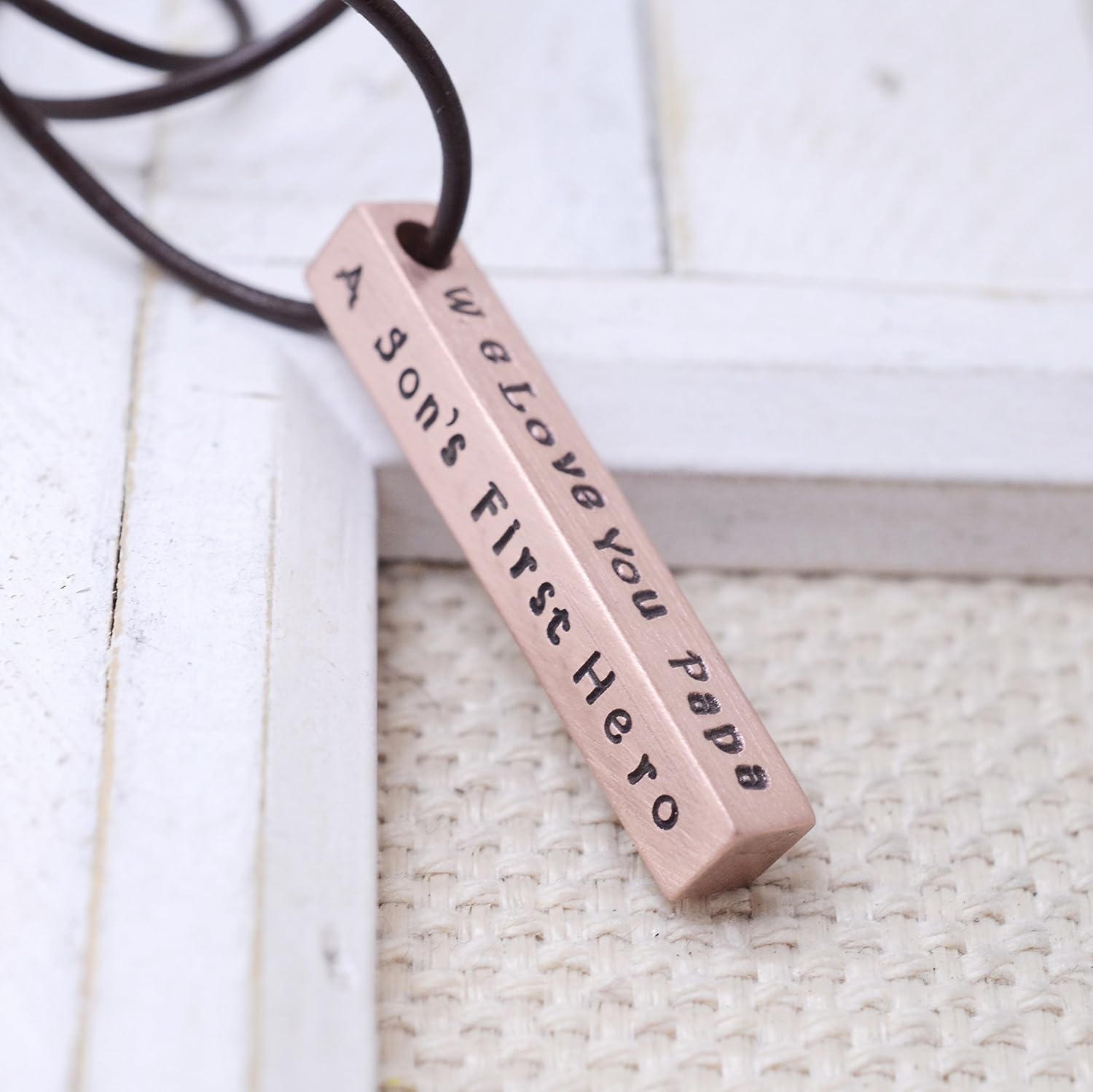 Personalized Engraved Copper Bar Father's Day Necklace, Present for Dad Husband, Love it Personalized