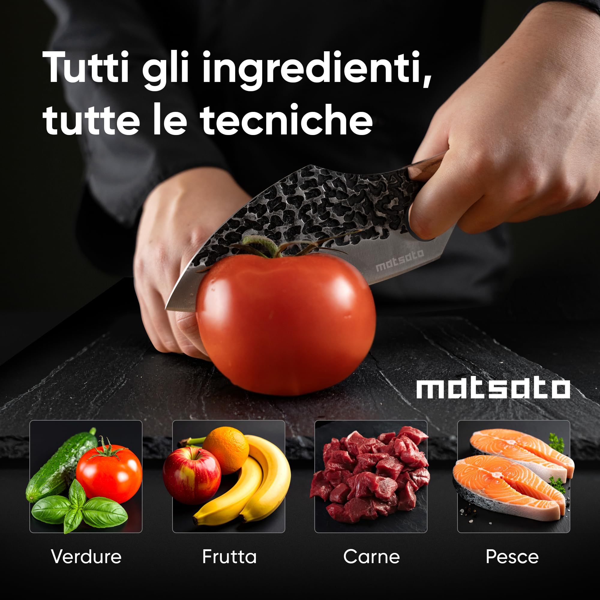 Matsato Coltello da Cucina Professionale in Acciaio Giapponese - Coltello Chef con Lama da 16 cm, Manico in Legno di Faggio - Ideale per Cuoco e Accessori Barbecue