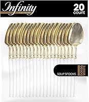 Vista 24 de PlasticPro 20 tenedores de plástico dorado y negro, de alta calidad, resistentes, desechables, elegantes, cubiertos de dos tonos para fiesta