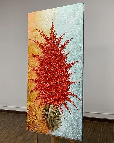 Miniatura 2 de ART8YUQI Pinturas - Lienzo de flores rojas para pared, pinturas pintadas a mano, imágenes abstractas modernas, obras de arte para sala de estar,