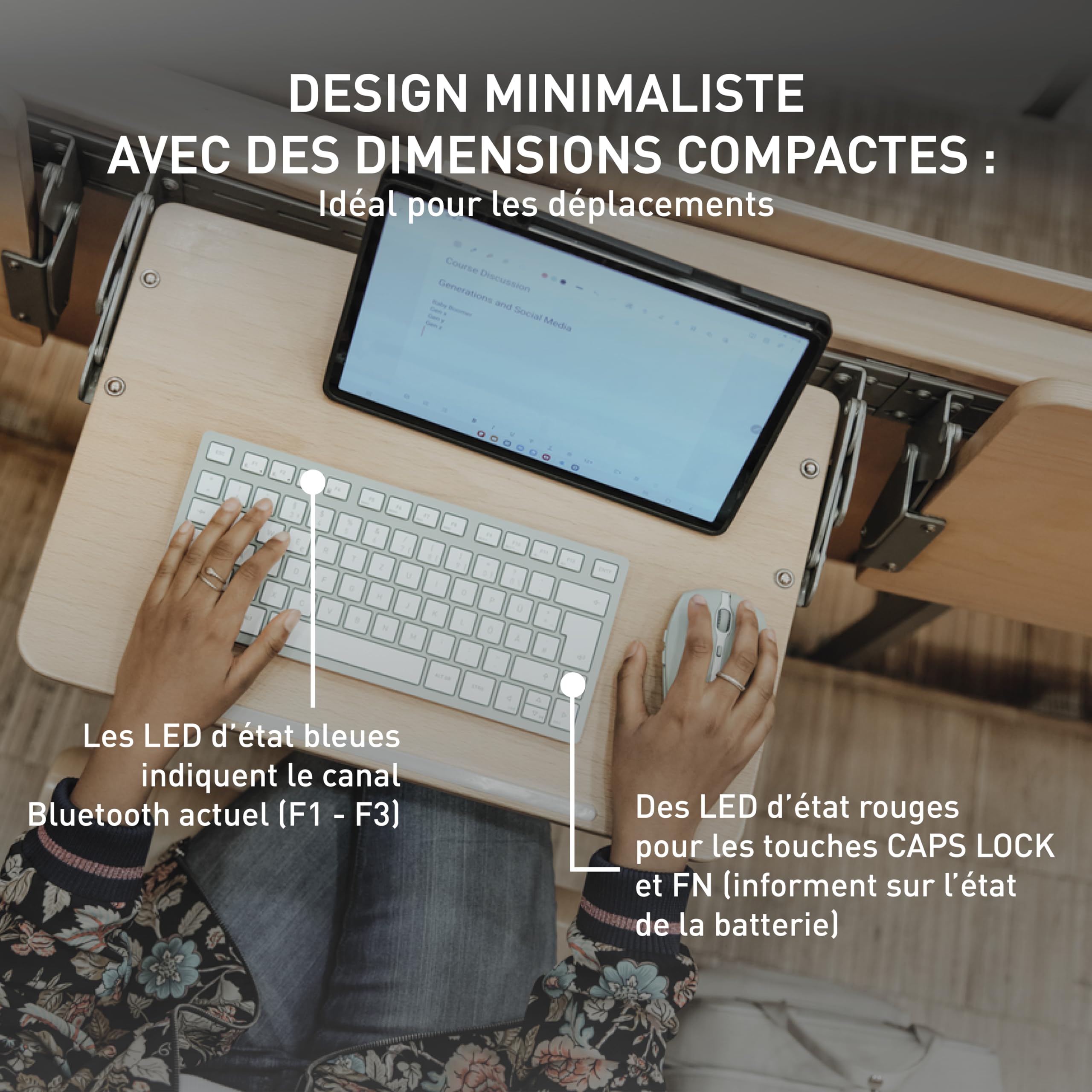 CHERRY KW 7100 MINI BT, Clavier compact multi-appareils avec trois canaux Bluetooth, Disposition EU (QWERTY), Design plat, étui de transport inclus, Cherry Blossom