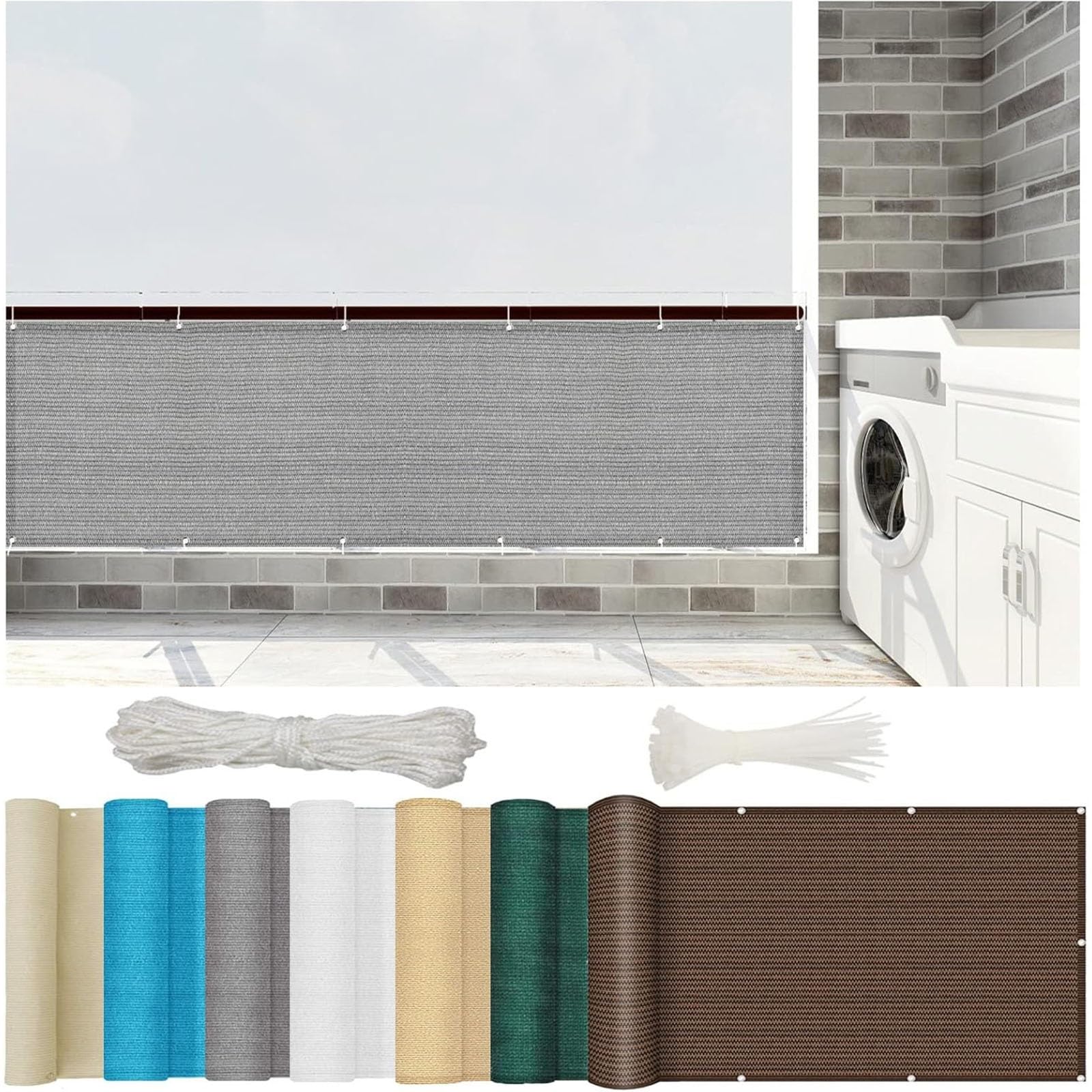 2.5x18ft Balcony Privacy Screen Fence, Apartments Railing Screen, Heavy Duty Wind Block Screen for Outdoor,Porch,Patio,Deck Privacy (Color:Grey