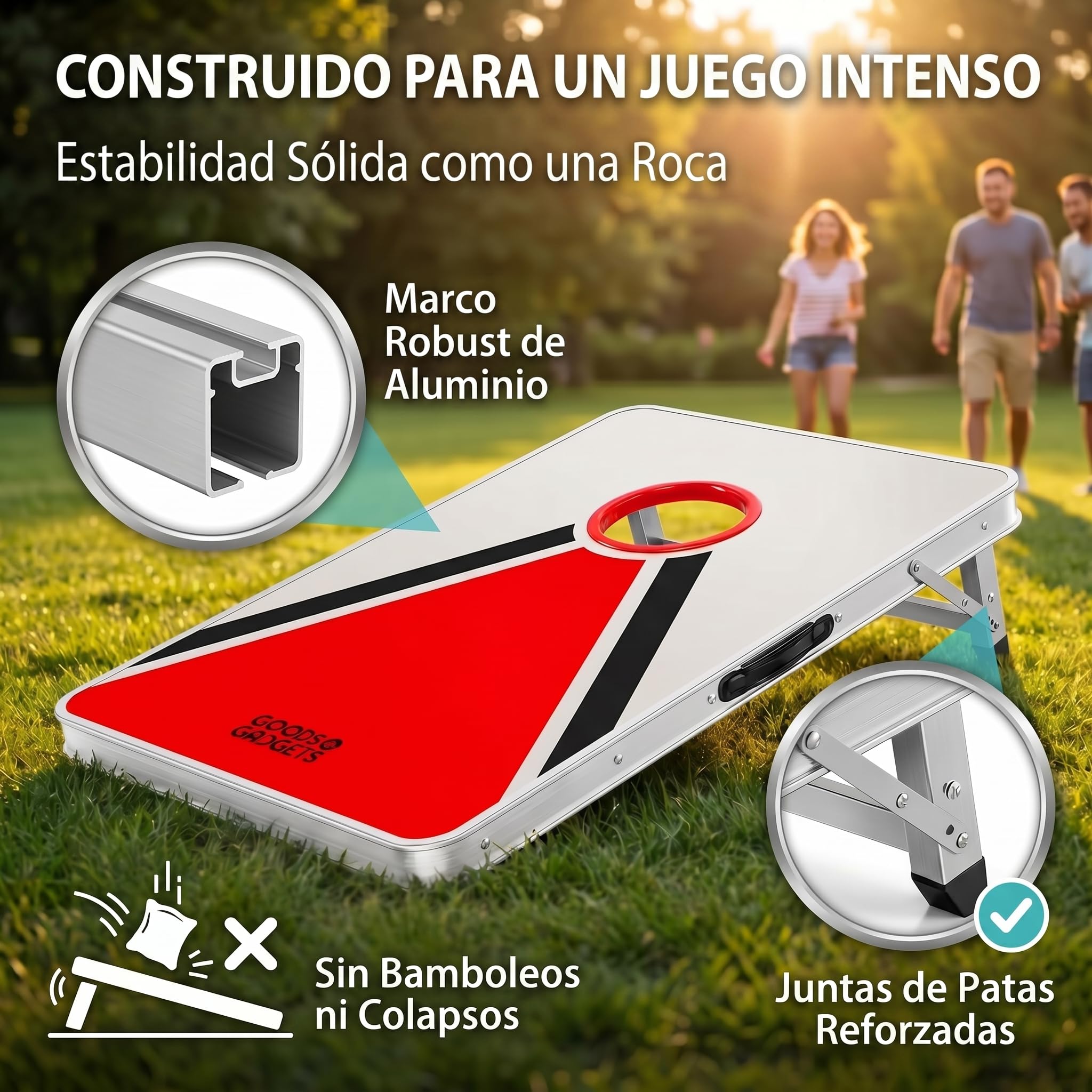 GOODS+GADGETS® Cornhole XXL Set - Juego de Sacos Jardín | 8 sacos de arena extragrandes - plegable y listo para jugar - interior y exterior para toda la familia
