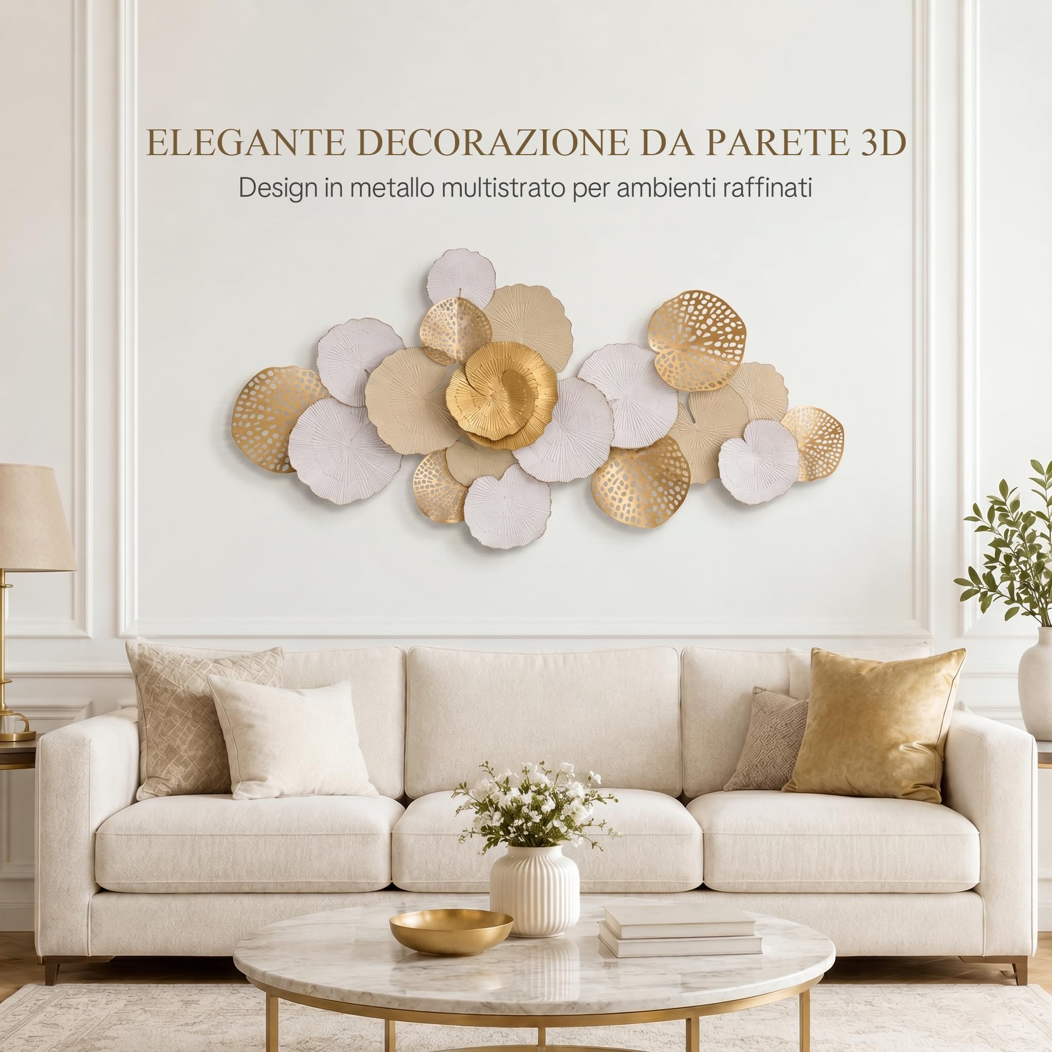 Generico Grande Metallo Decorazione da Parete,Design Botanico 3D,150x68cm