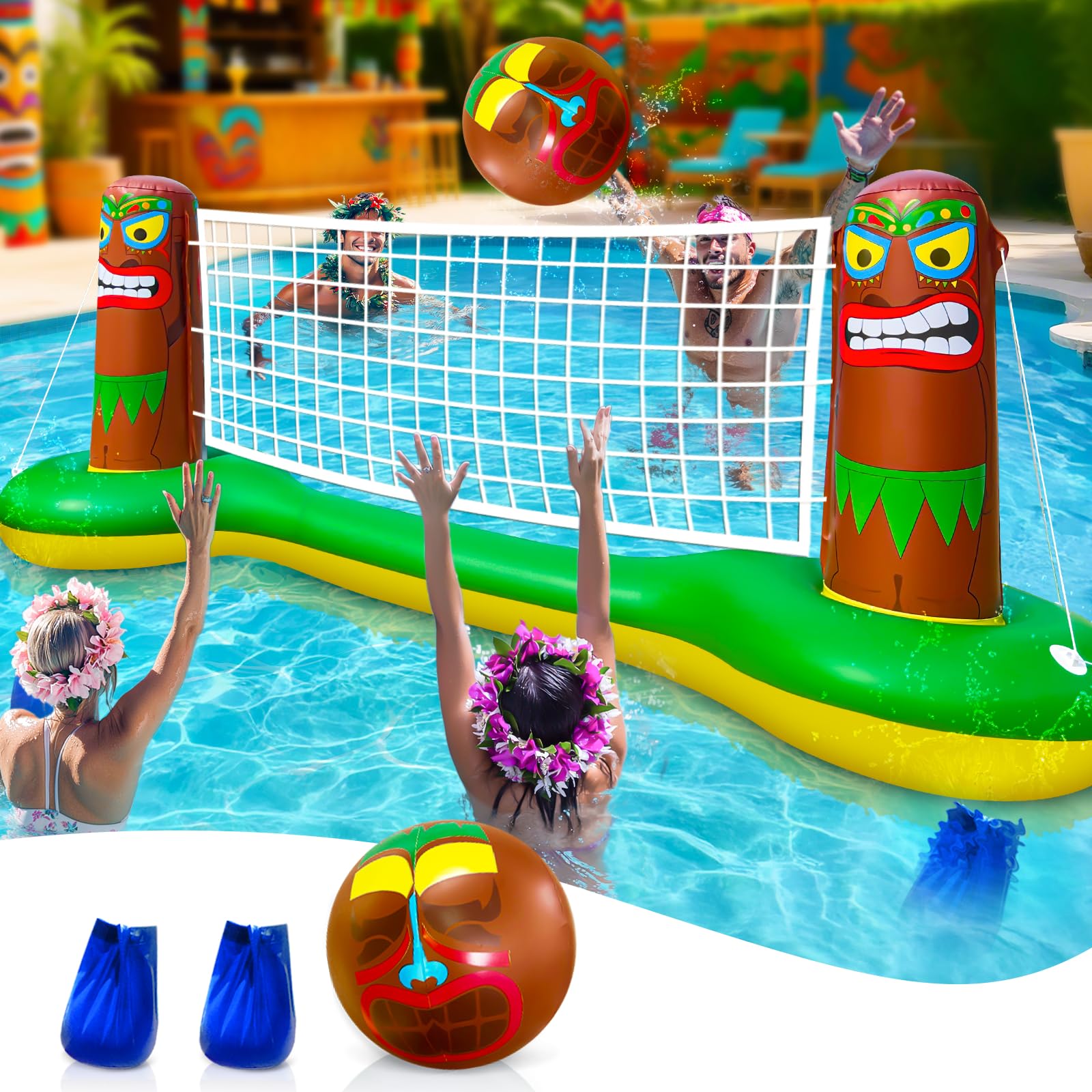 Photo 1 of TURNMEON Inflatable Luau Tiki Pool Volleyball Net Pool Floats Set